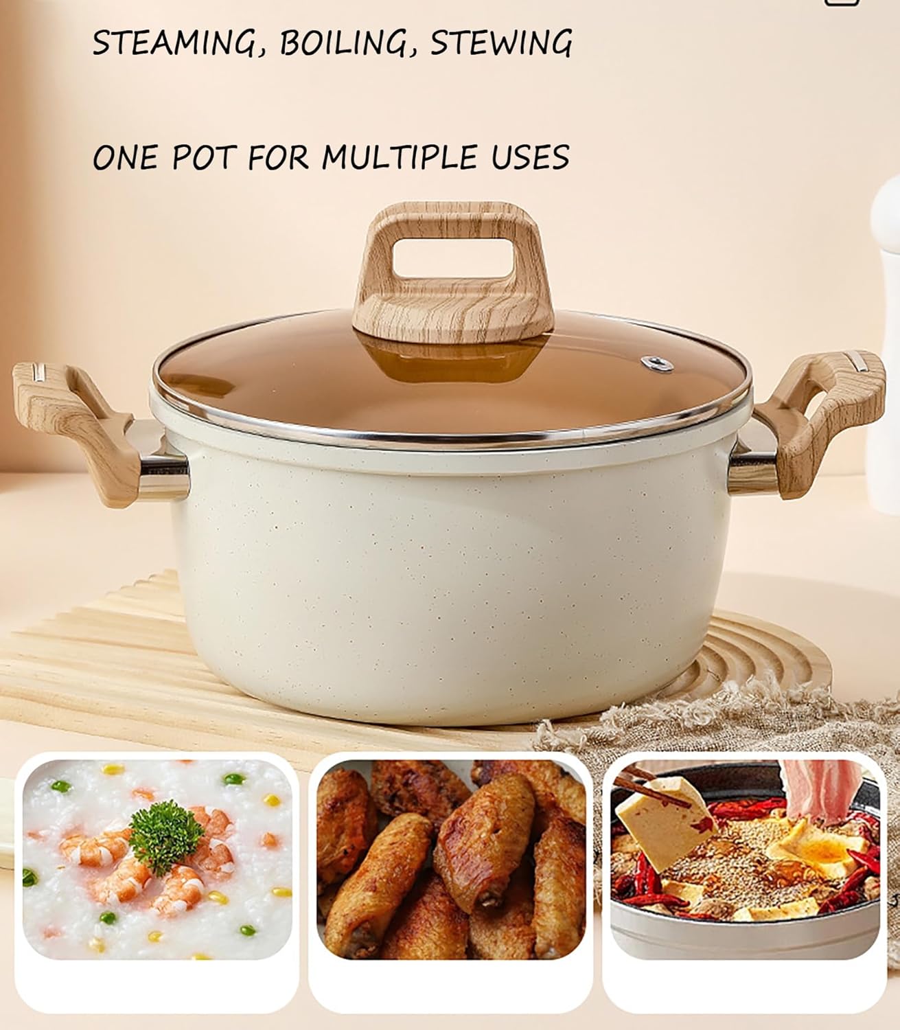 Nonstick Stock Pot with Lid Induction Compatible Cooker Durable Professional Use