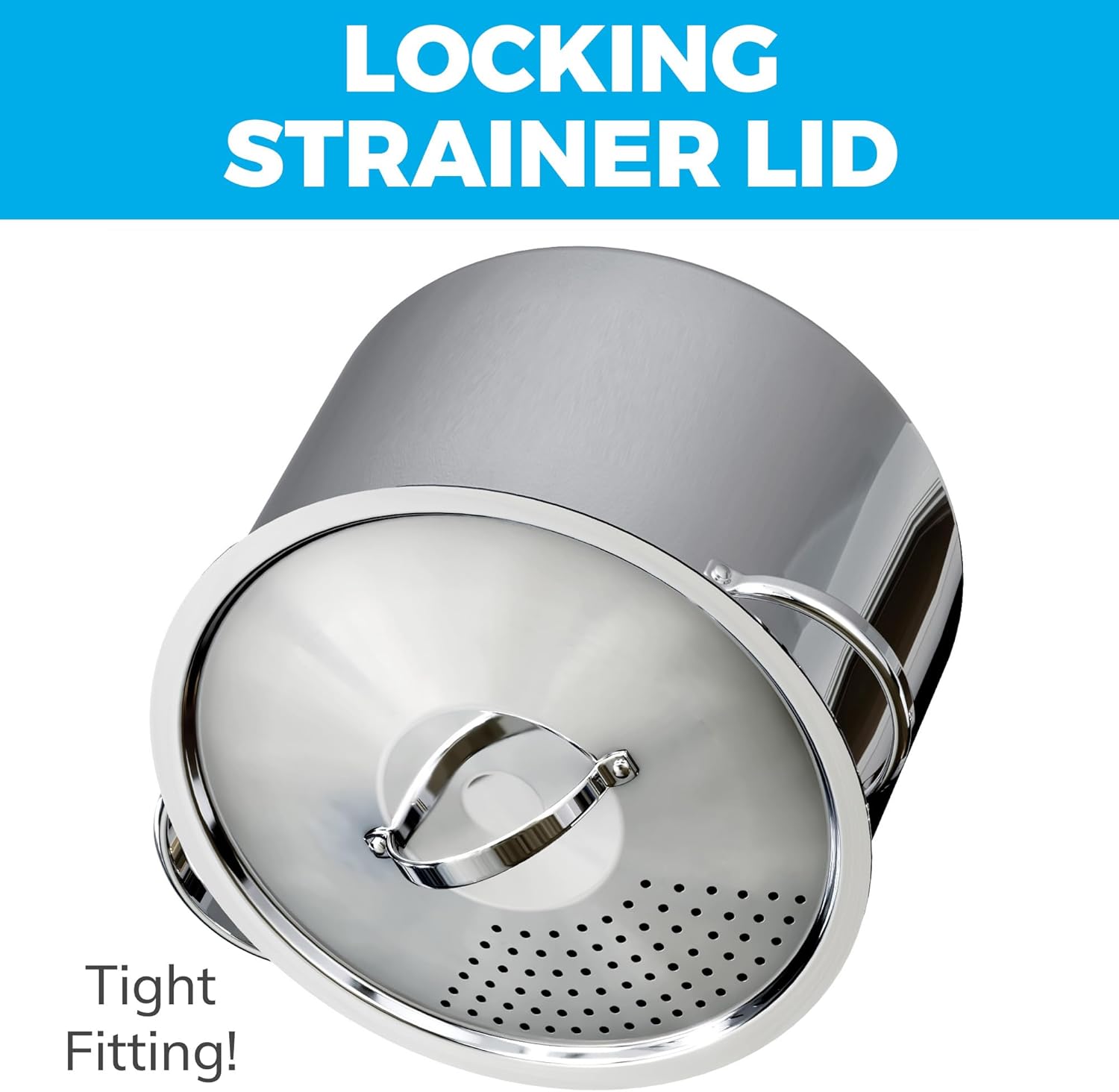 Cooler Concepts Stainless Steel Pasta Pot with Twist Lock Strainer Lid
