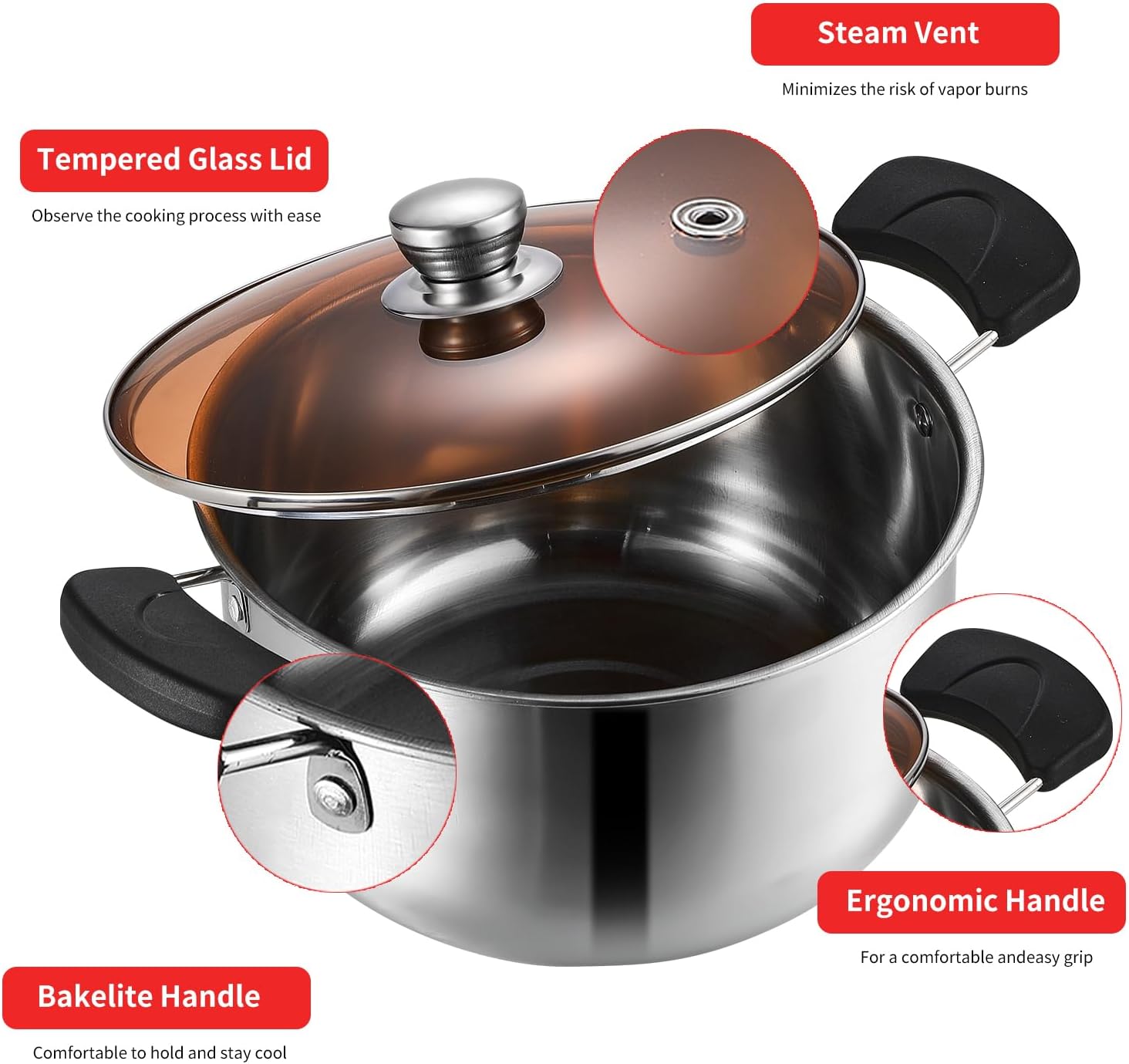 6QT Stock Pot with Lid Heat-Proof Safe for Daily Use