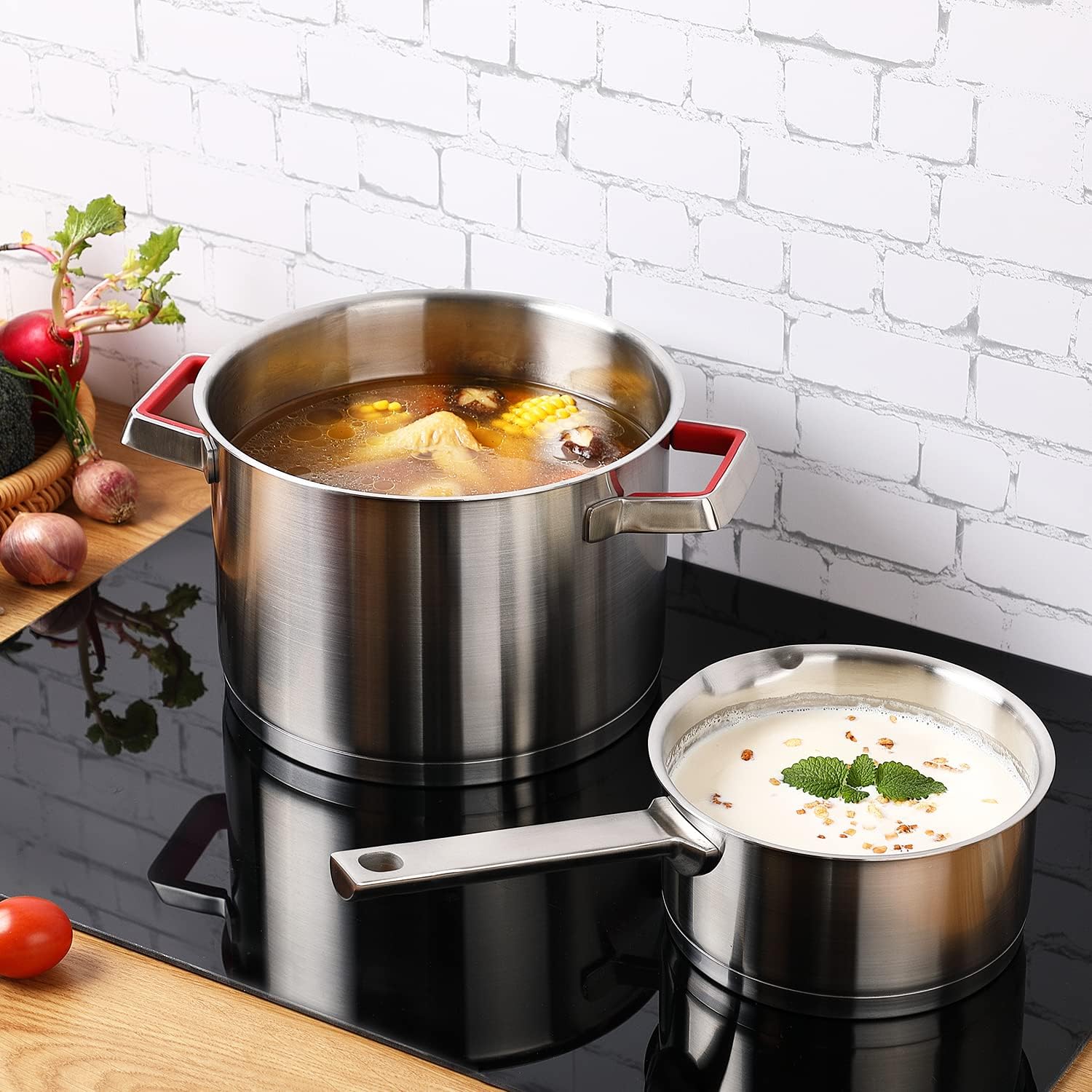 NANFANG BROTHERS 3 Quart Stainless Steel Stock Pot with Glass Lid