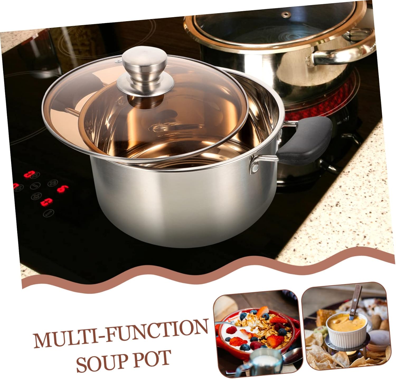 SHOWERORO Double Ear Stock Pot with Lid 1