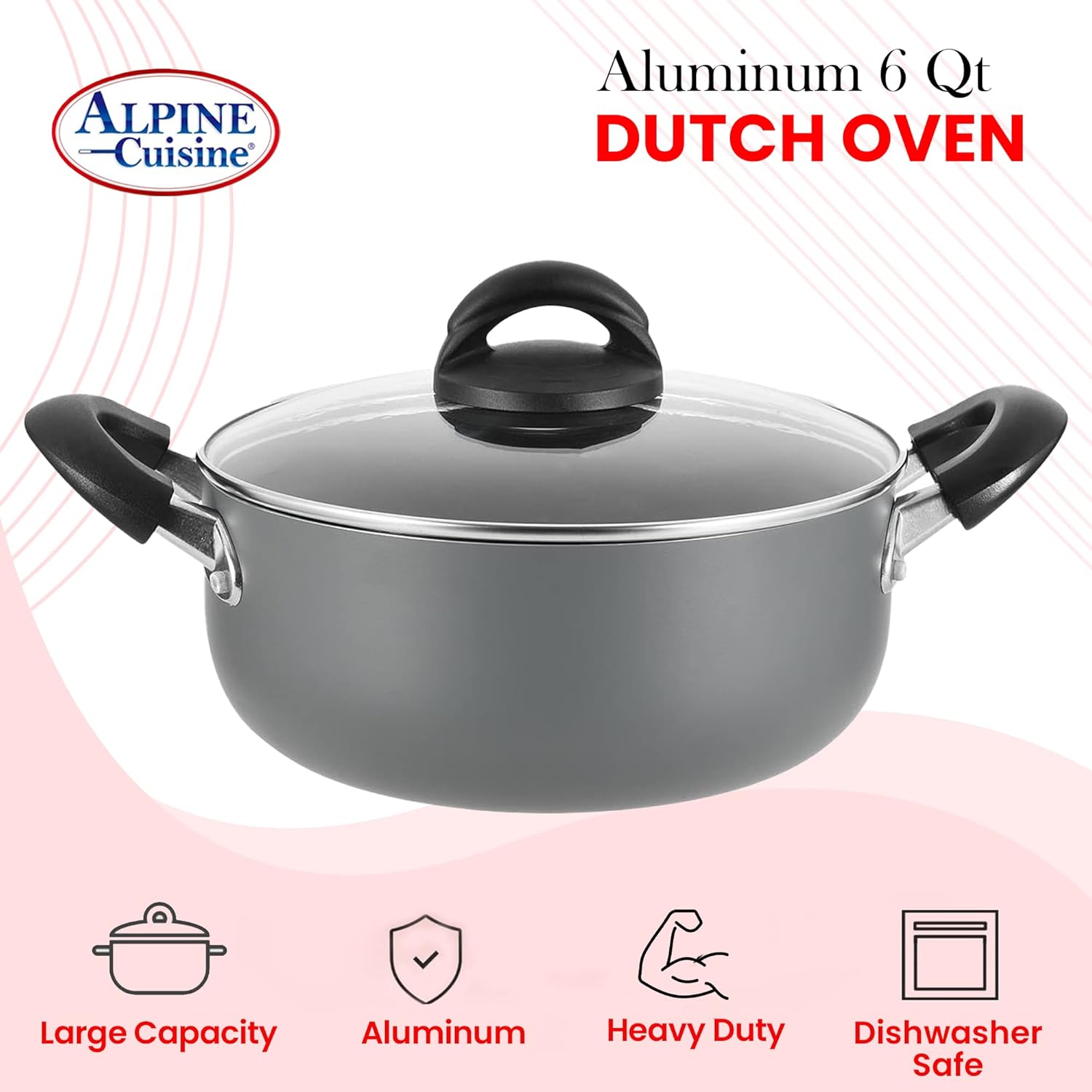Alpine Cuisine 6QT Dutch Oven with Lid and Bakelite Handle