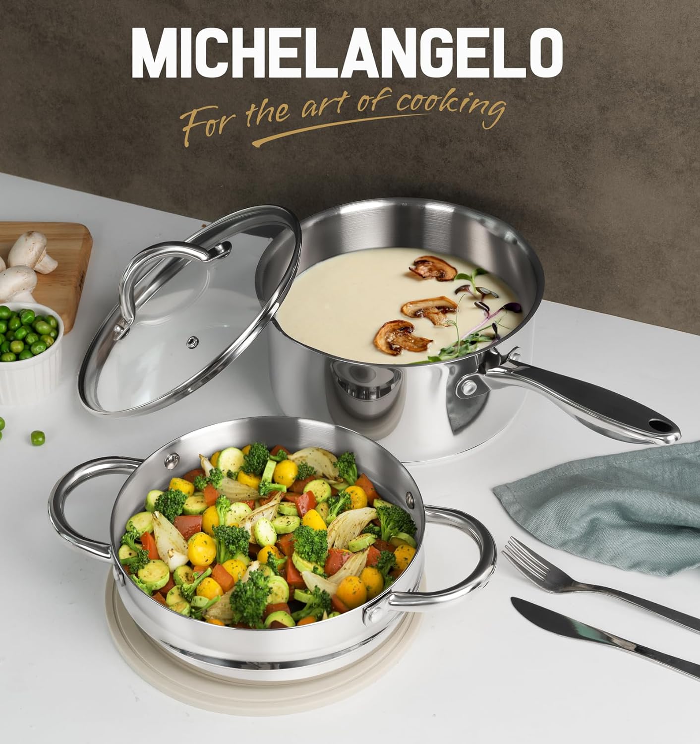 Ergonomic 3 Quart Stainless Steel Saucepan with Lids