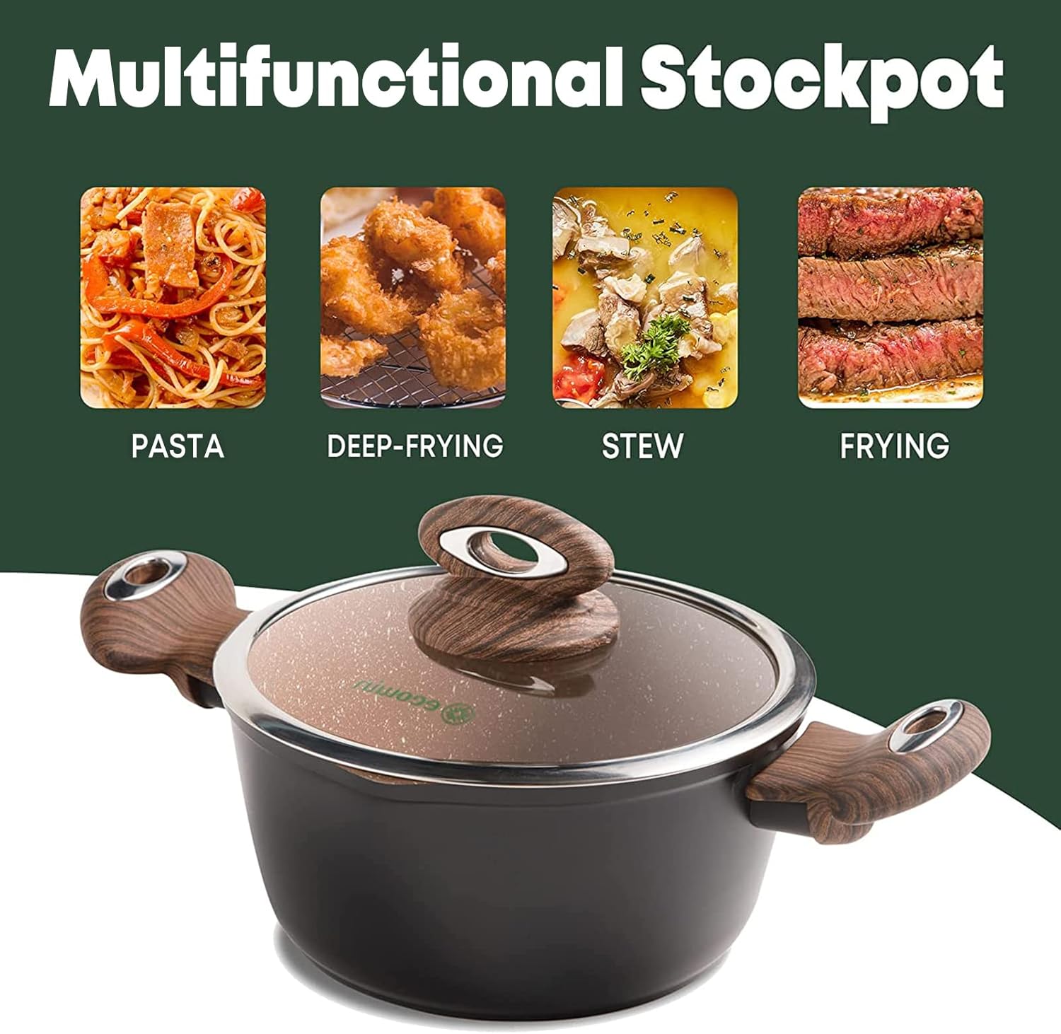 Nonstick Stock Pot with Lid 5 Quart PFOA-free