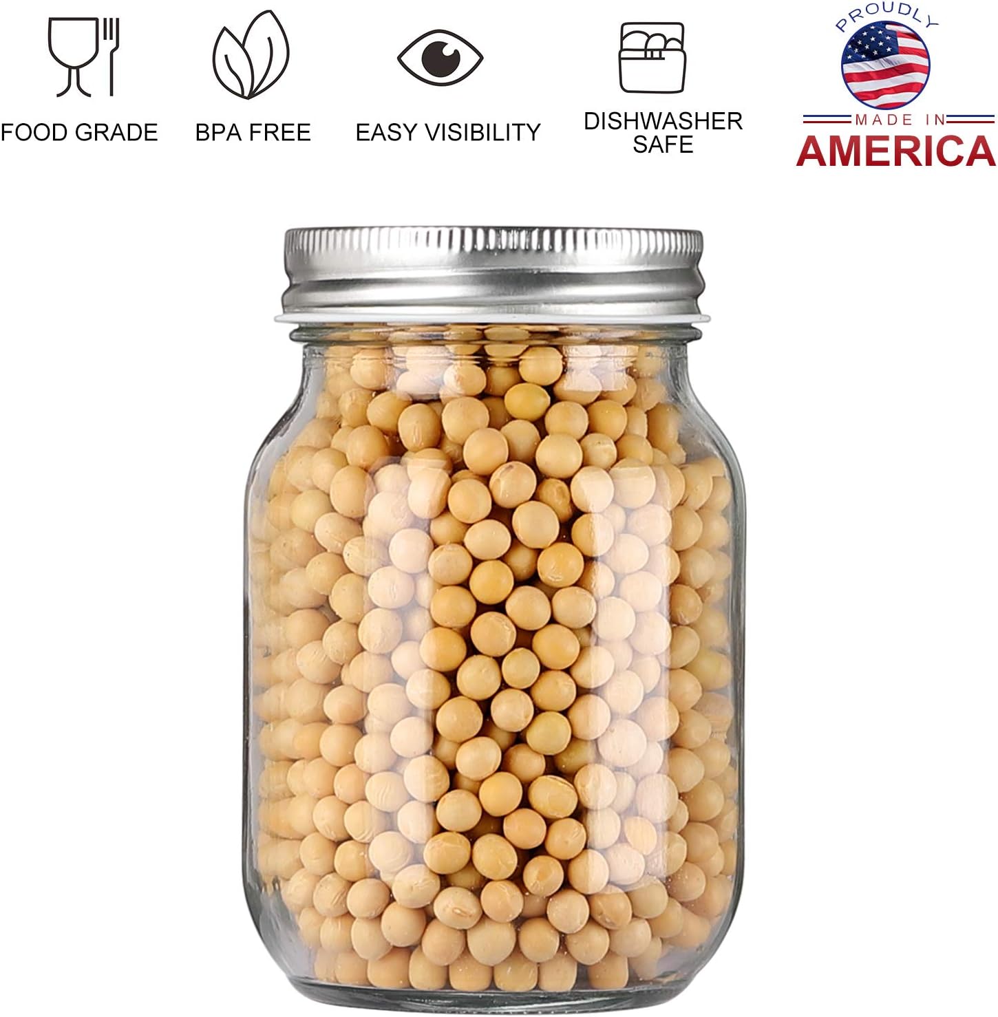 8-Piece Yingerhuang Glass Mason Jars with Silver Lids