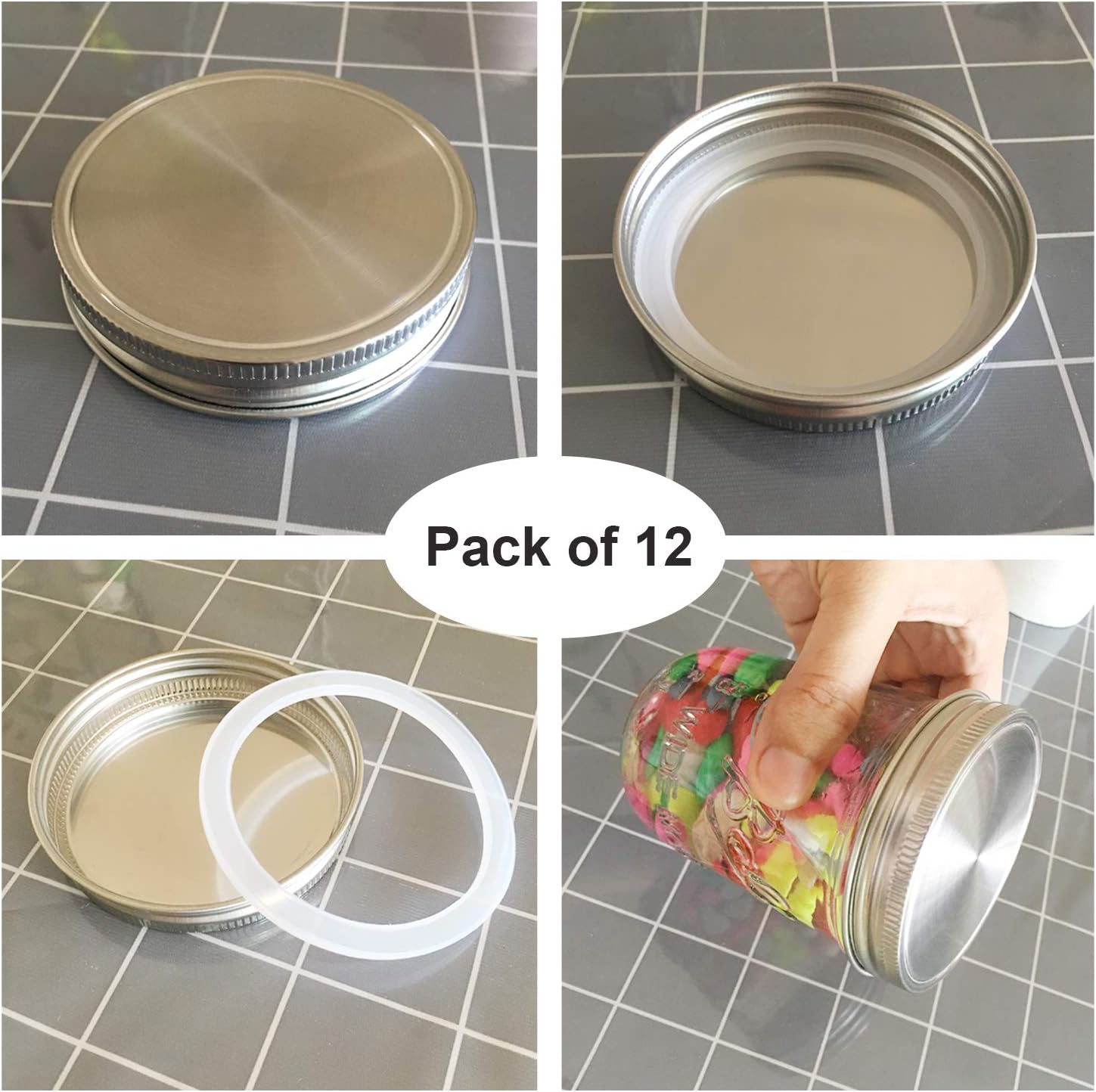 Secure Essential stainless steel lids for Mason jars Pack of 12