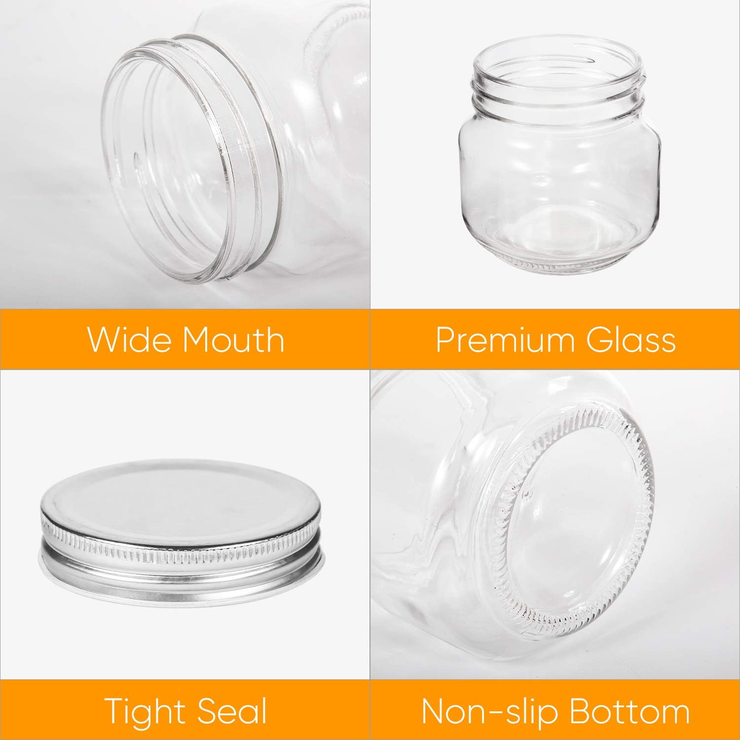 Accguan 8 OZ Mason Jars 24 Pack with Silver Lids and Bands