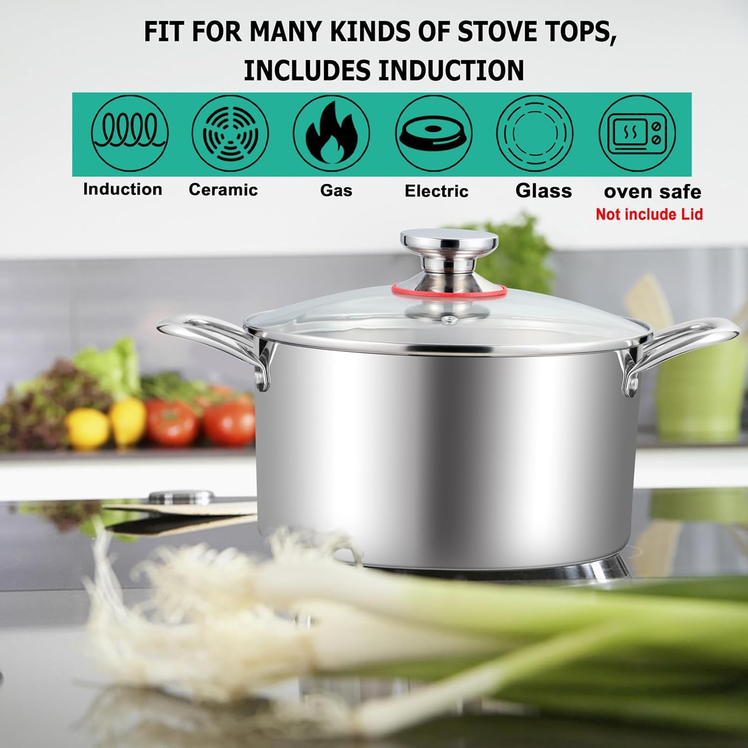 TeamFar 6 Quart Stainless Steel Stock Pot Durable and Heat-Resistant