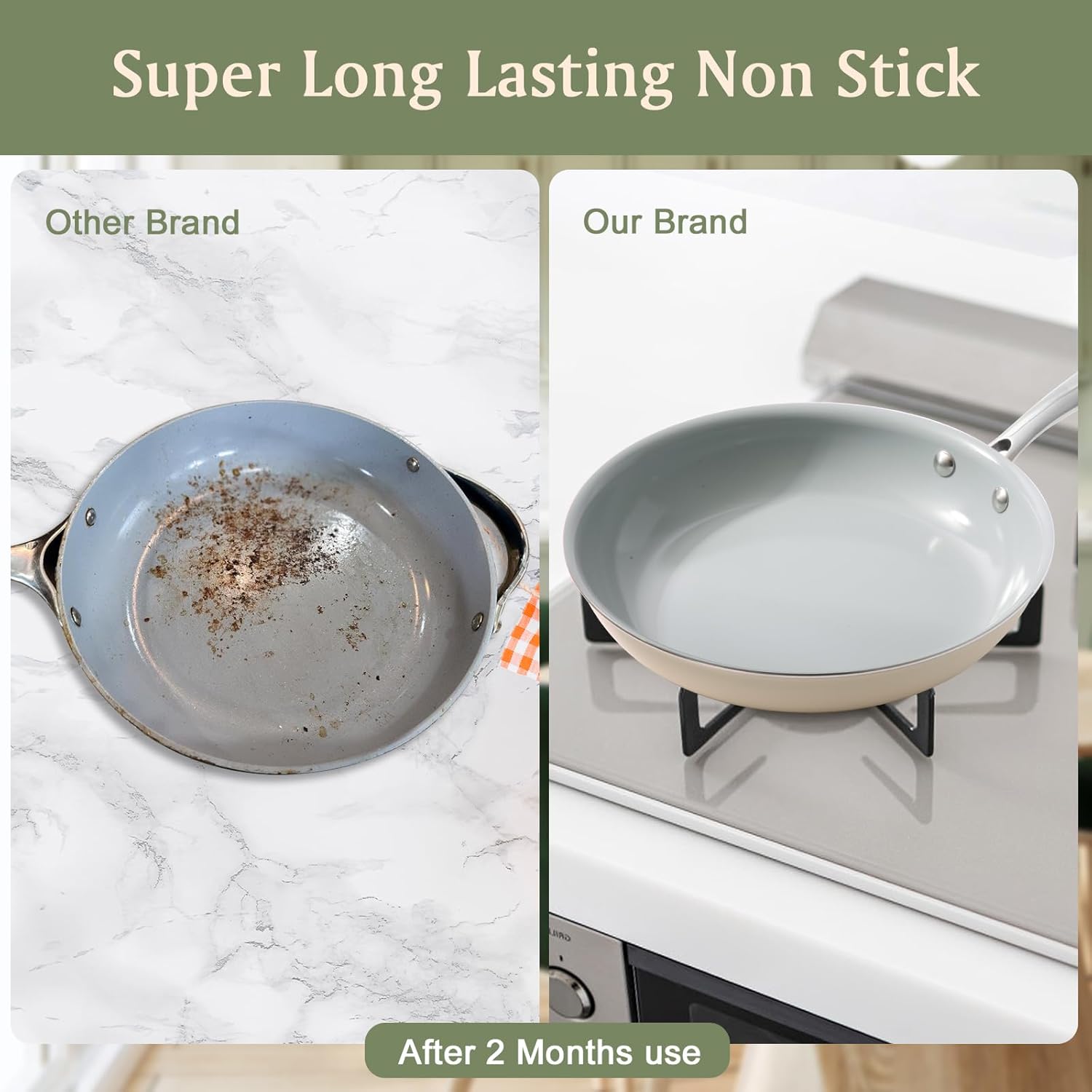 Premium Nonstick Ceramics Set Safe for Oven dishwasher 3-Piece Skillets
