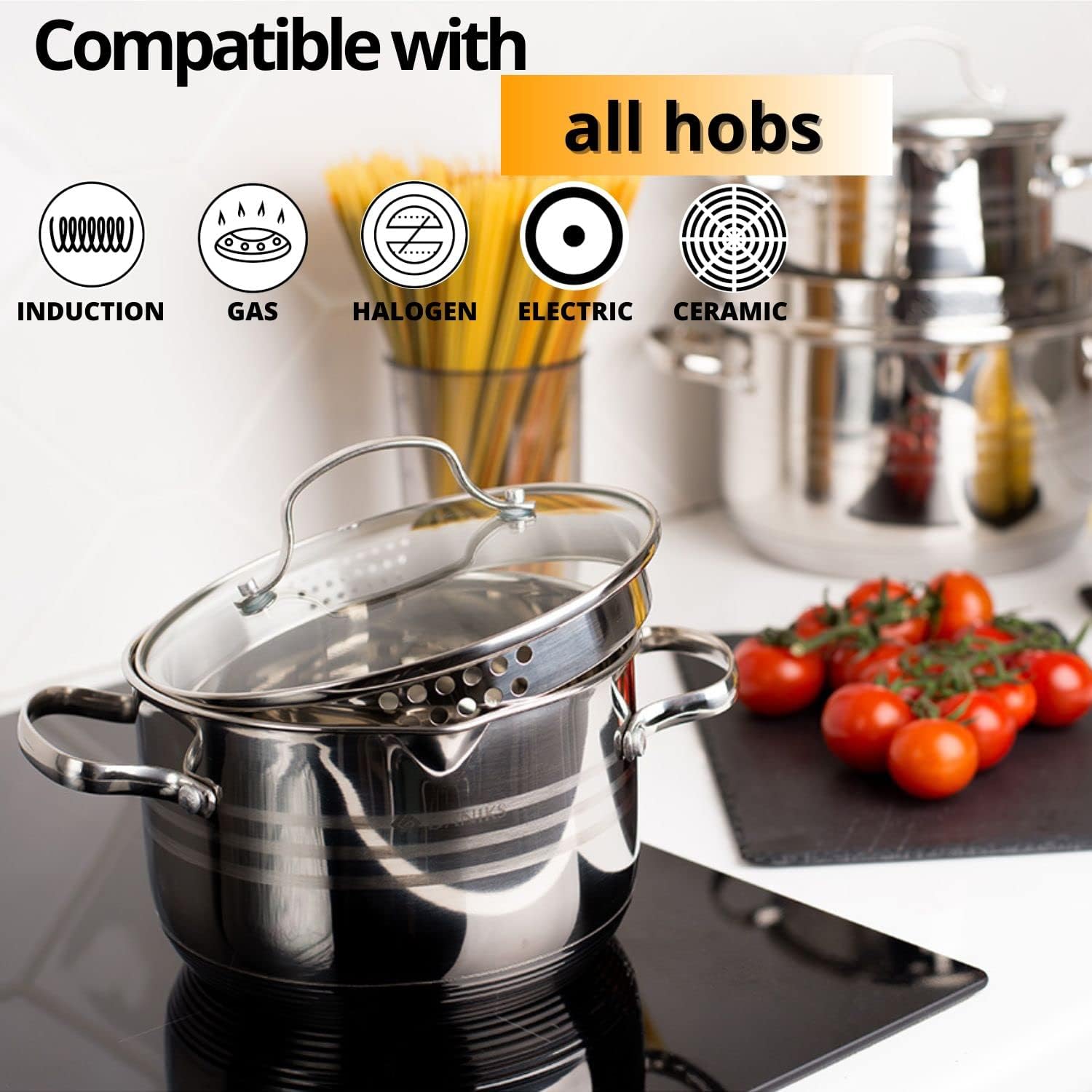 Daniks Tokio Stainless Steel Stock Pot with Glass Lid