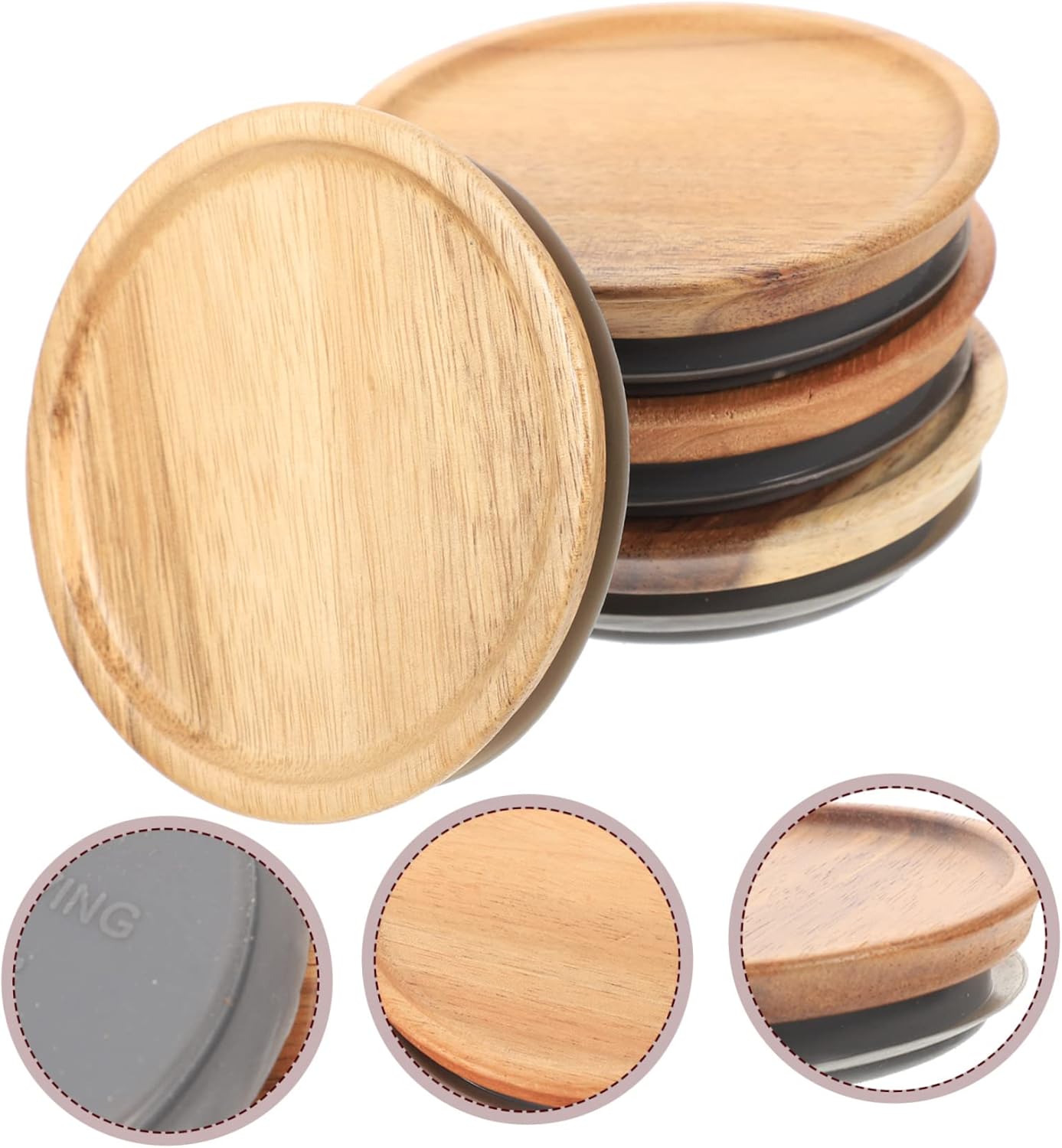 Cabilock 4-Piece Wide Mouth Wooden Jar Lids