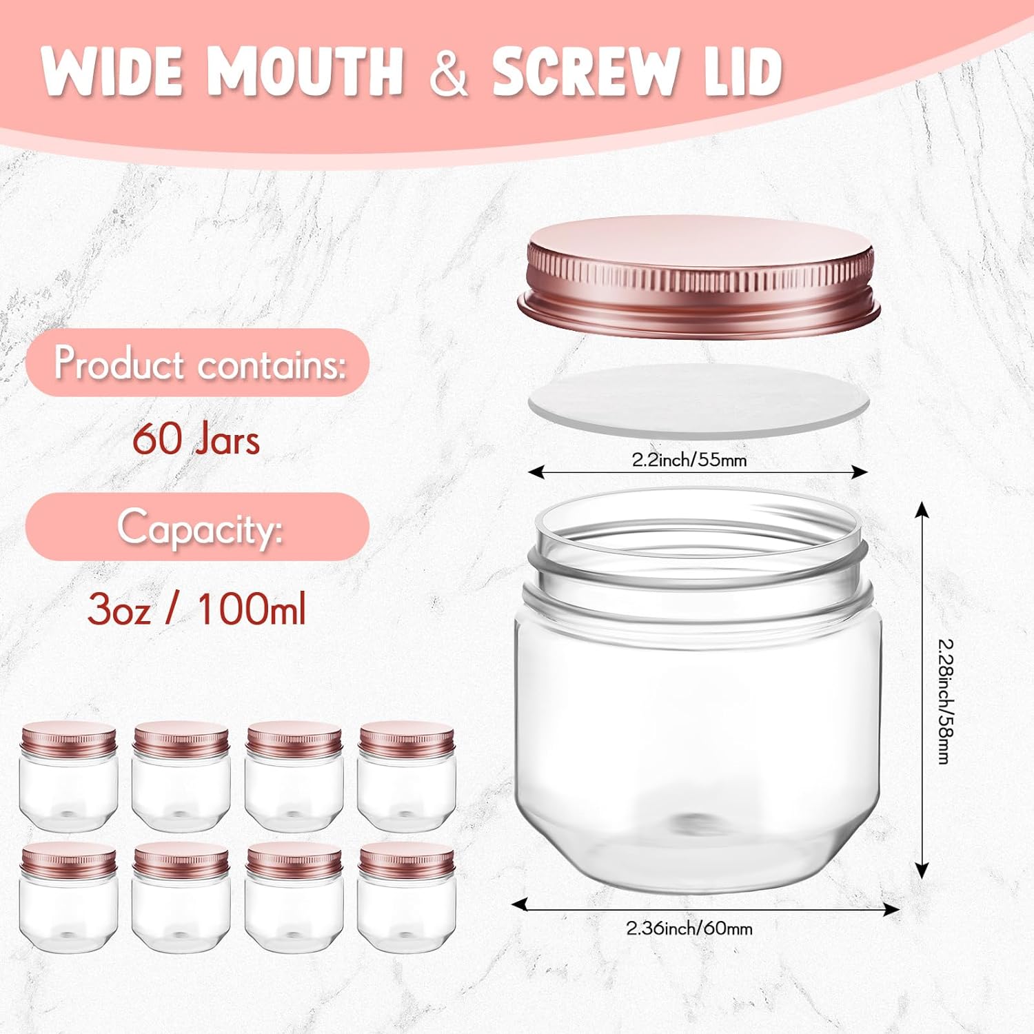 Tanlade 60 Pcs Clear Plastic Jars with Lids Fast