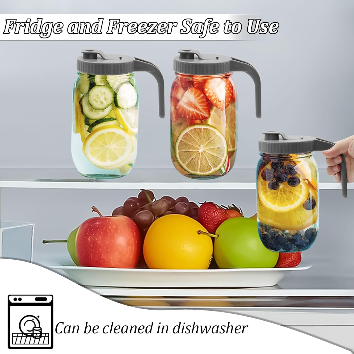 2PCS Mason Jar Pour Spout Lid with Handle Airtight Leak-Proof
