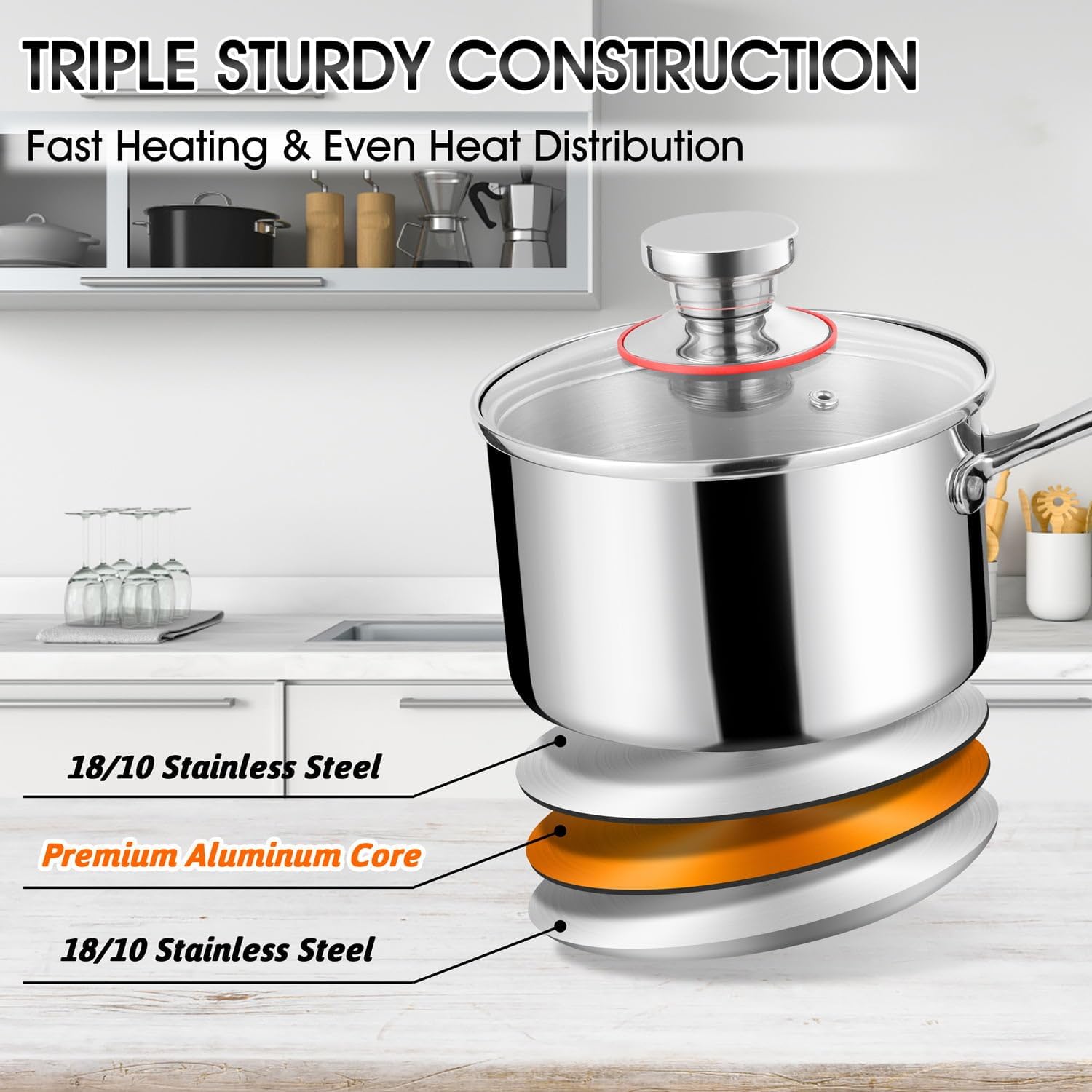 2 Quart Saucepan with Glass Lid Tri-Ply Stainless Steel