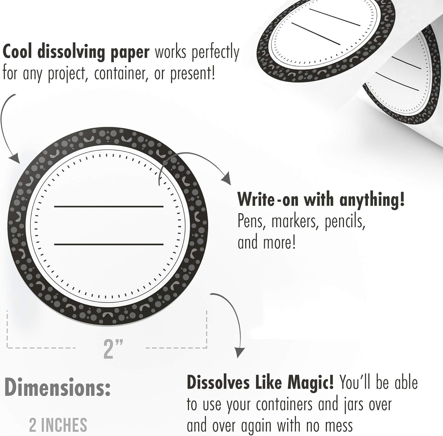 MESS Dissolvable Canning Labels for Jars 200 Labels Easy to Use