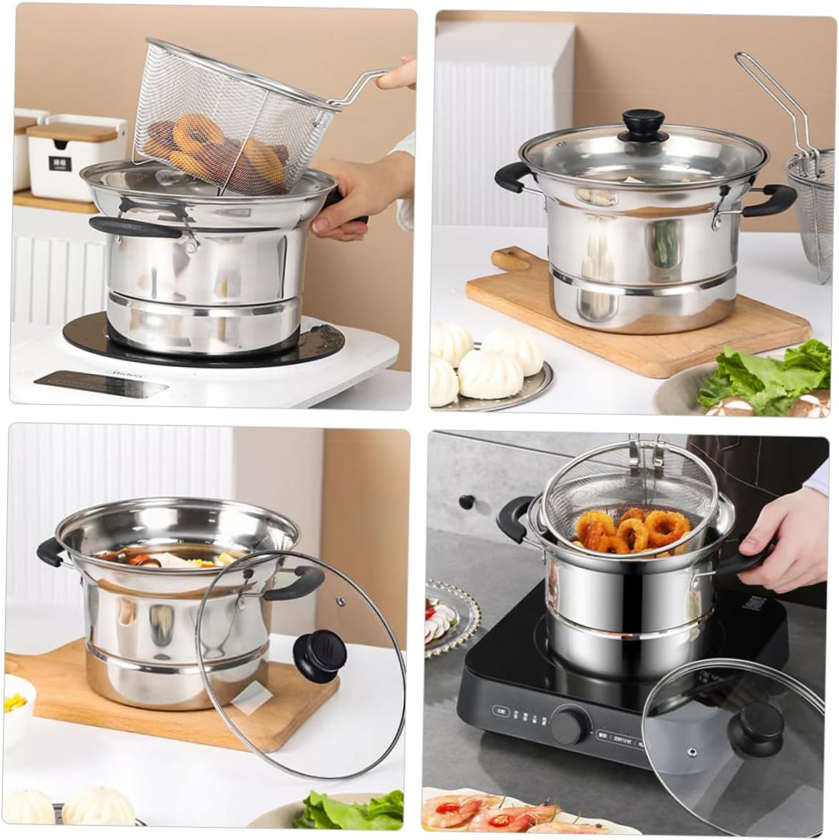 Stainless Steel Single-Handle Deep Fryer Pot for Pasta More