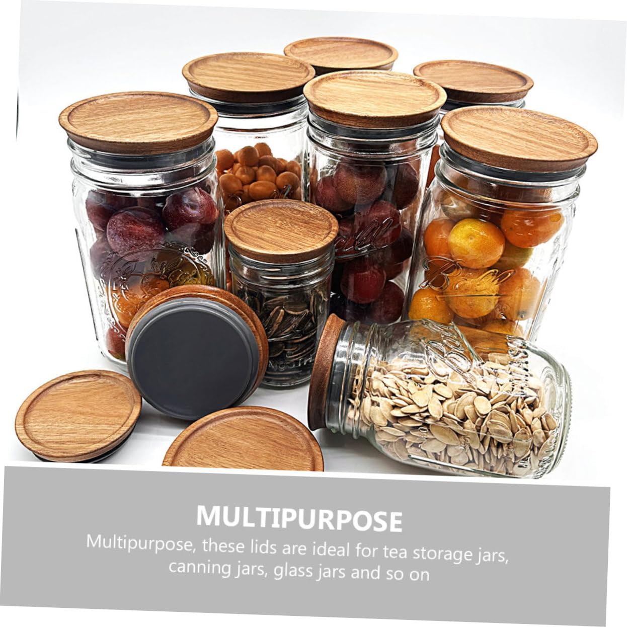 2pcs Wide Mouth Mason Jar with Wooden Lids and Silicone Seals 1