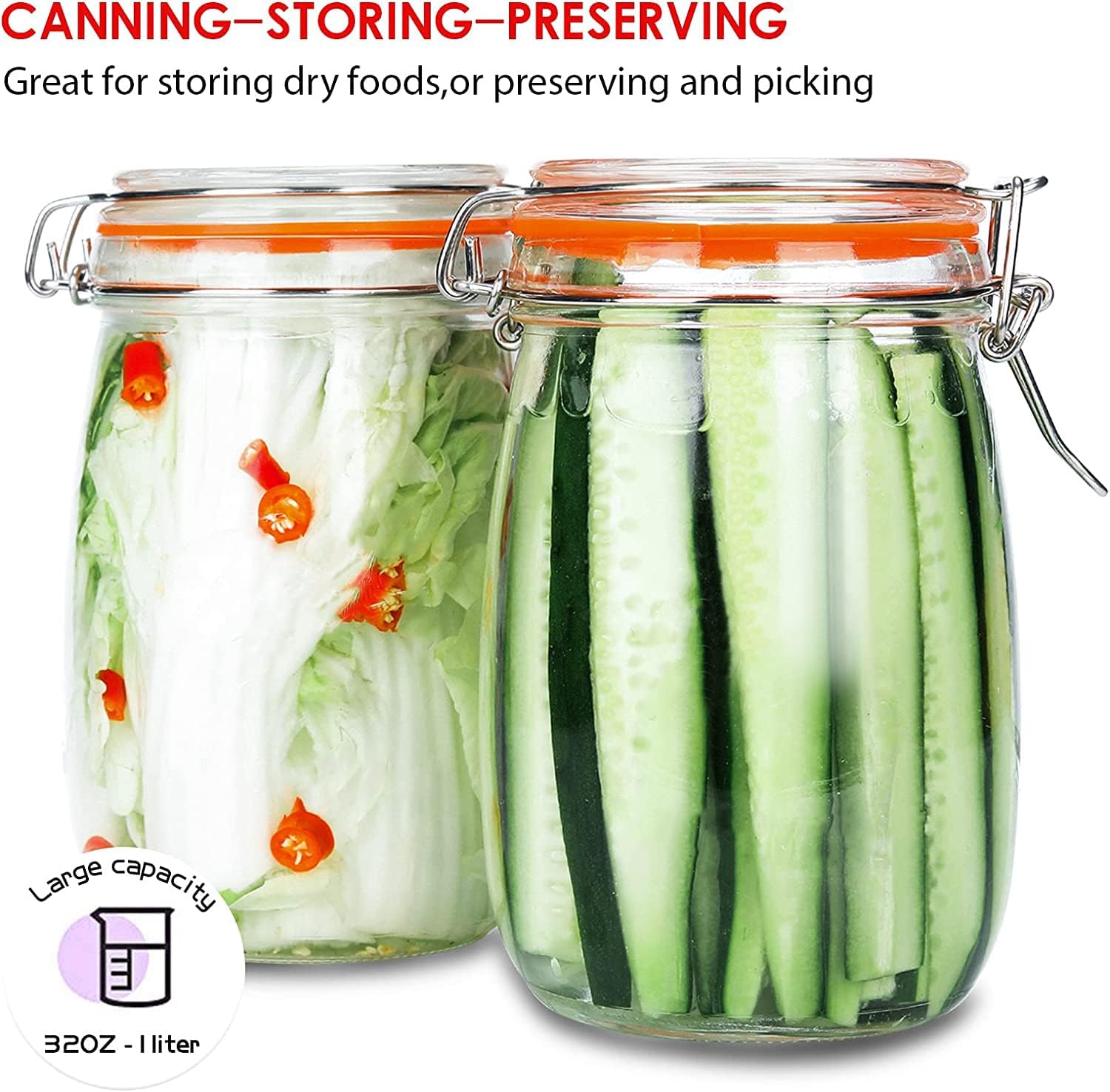 Anwoi Wide-Mouth Mason Jars 4-Pack 32 oz