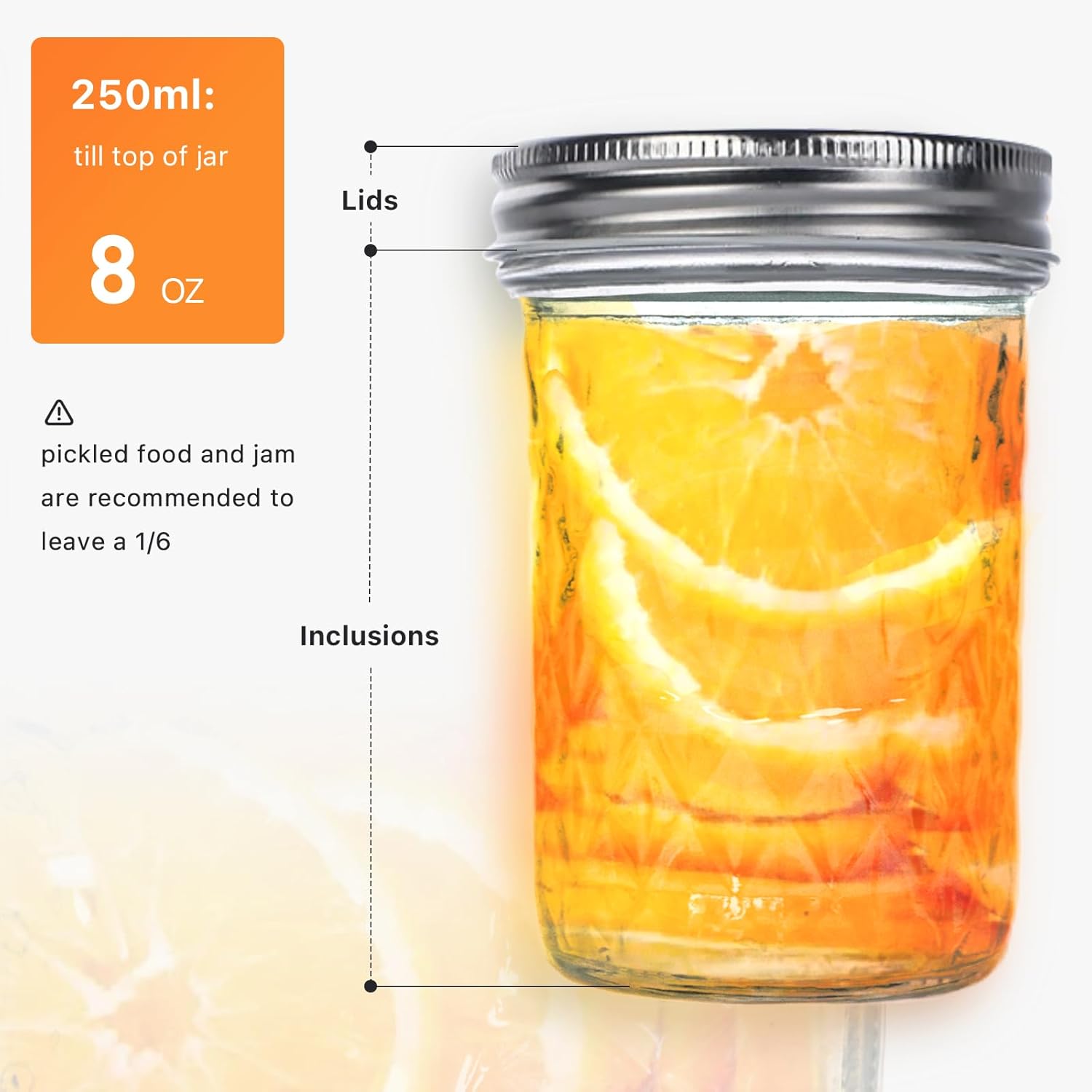 8 oz Mason Jars6-Pack Perfect for Pickling Canning