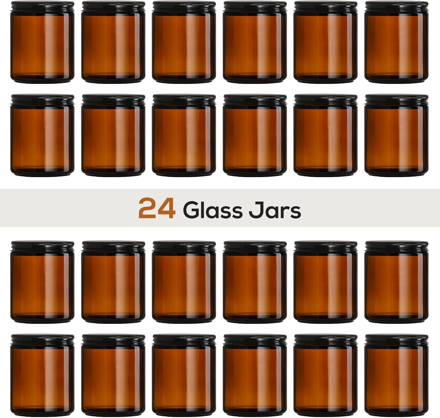 AOME 24 Pack 8oz Amber Glass Jars with Black Lids