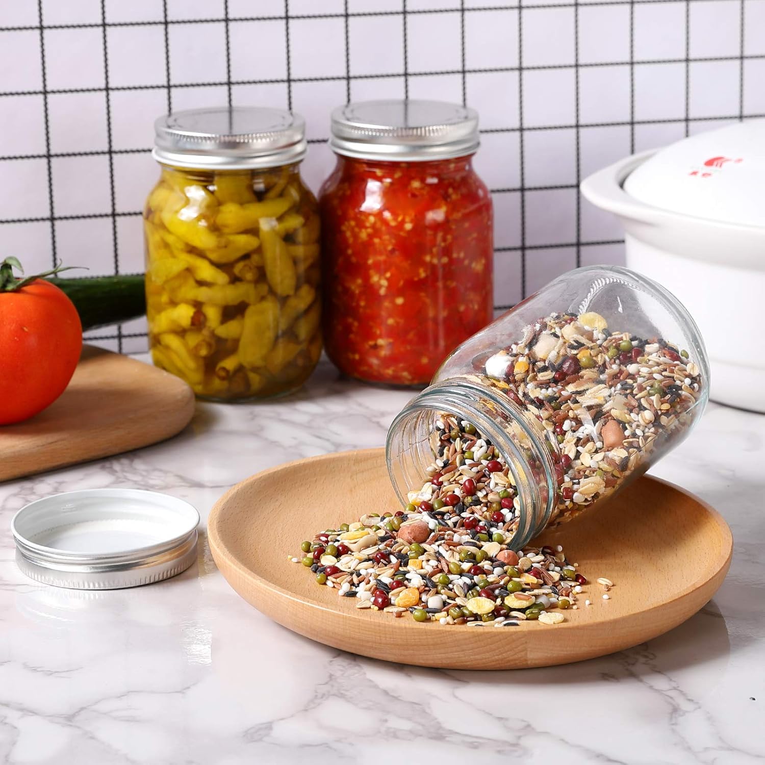 8-Piece Yingerhuang Glass Mason Jars with Silver Lids