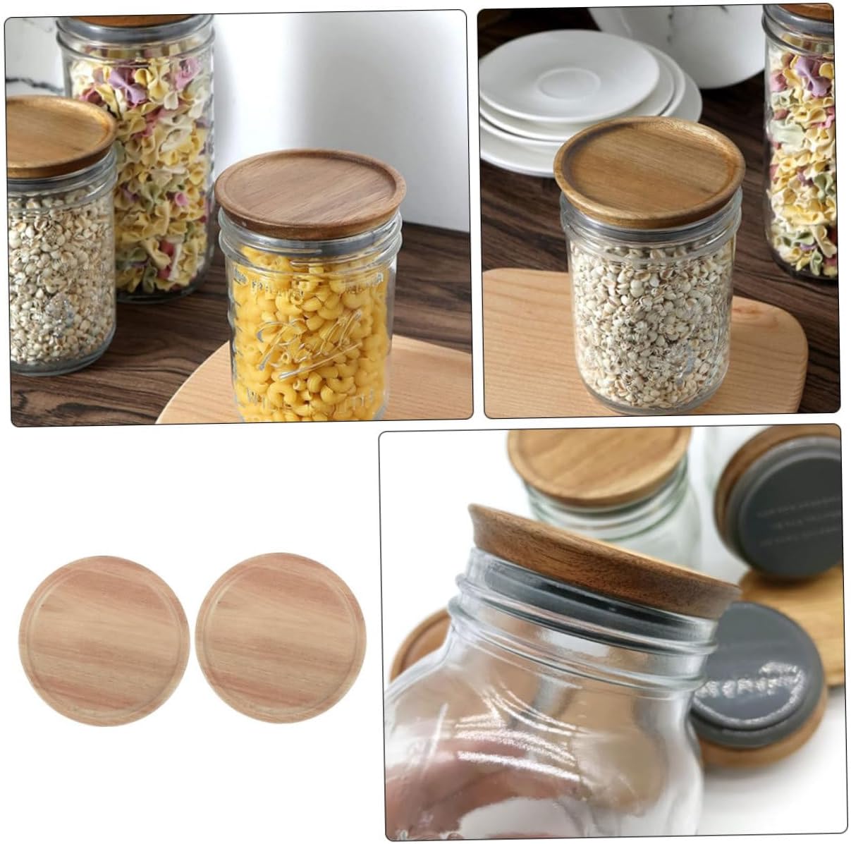 2pcs Wide Mouth Mason Jar with Wooden Lids and Silicone Seals 1
