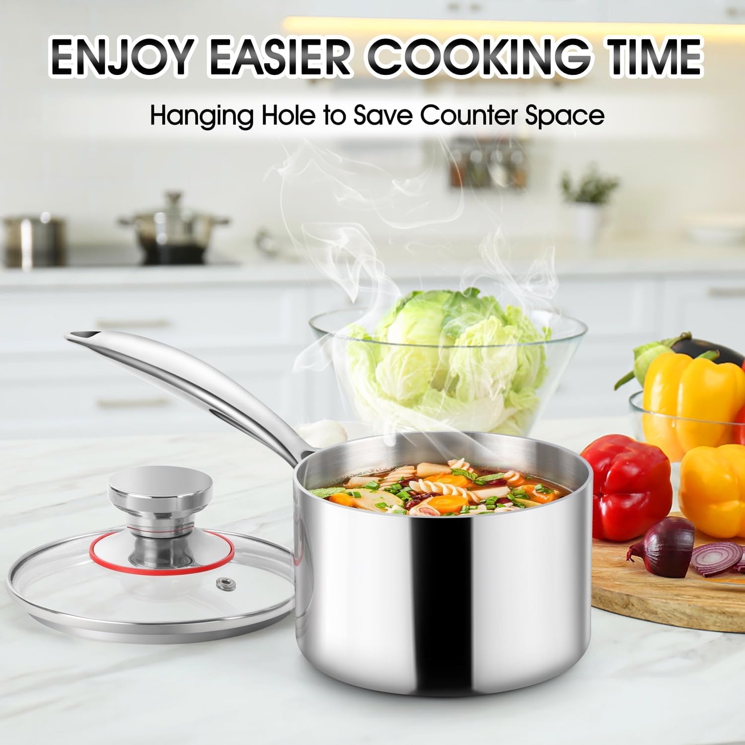 2 Quart Saucepan with Glass Lid Tri-Ply Stainless Steel