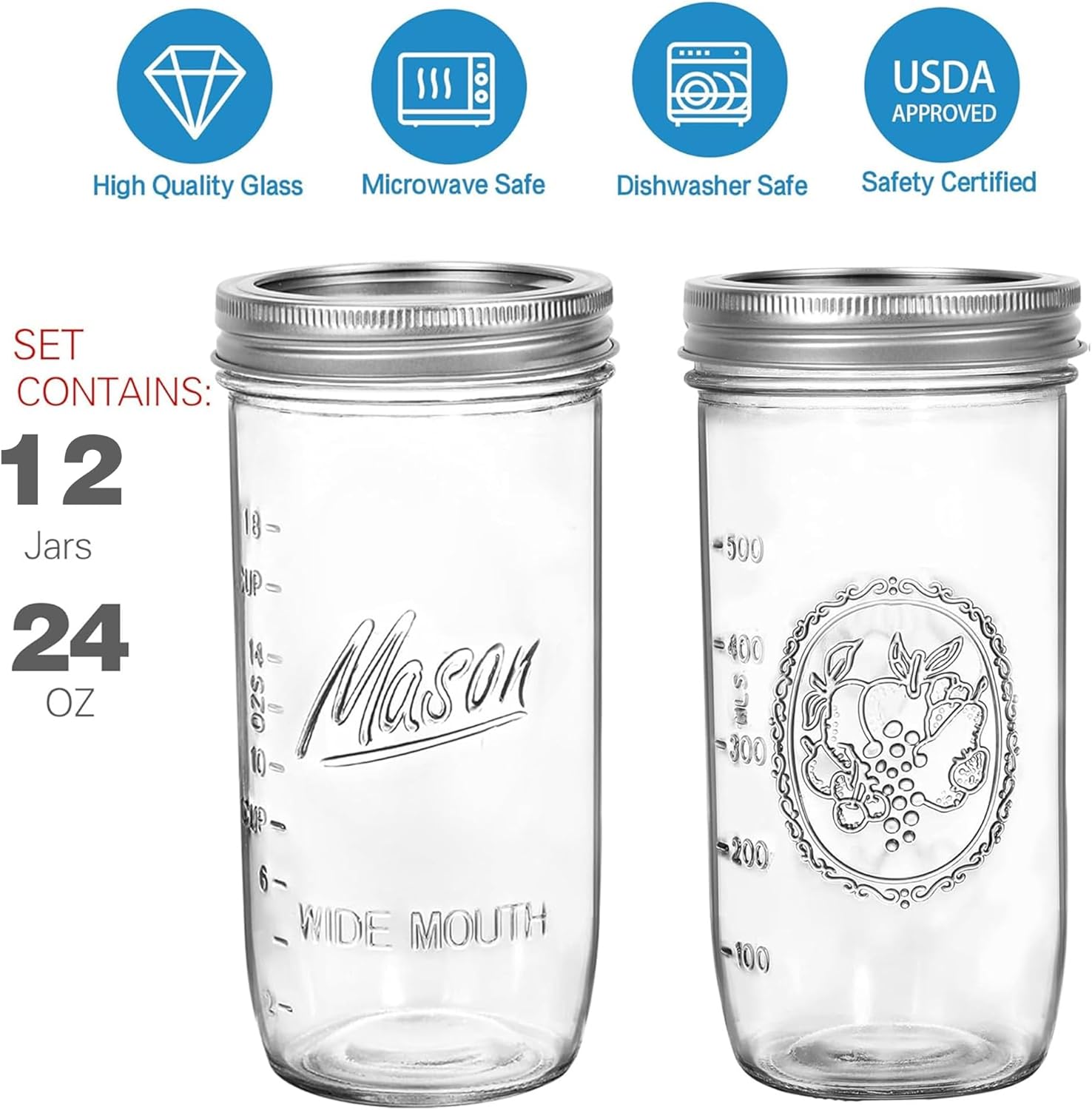 Premium 24oz Mason Jars for Canning More