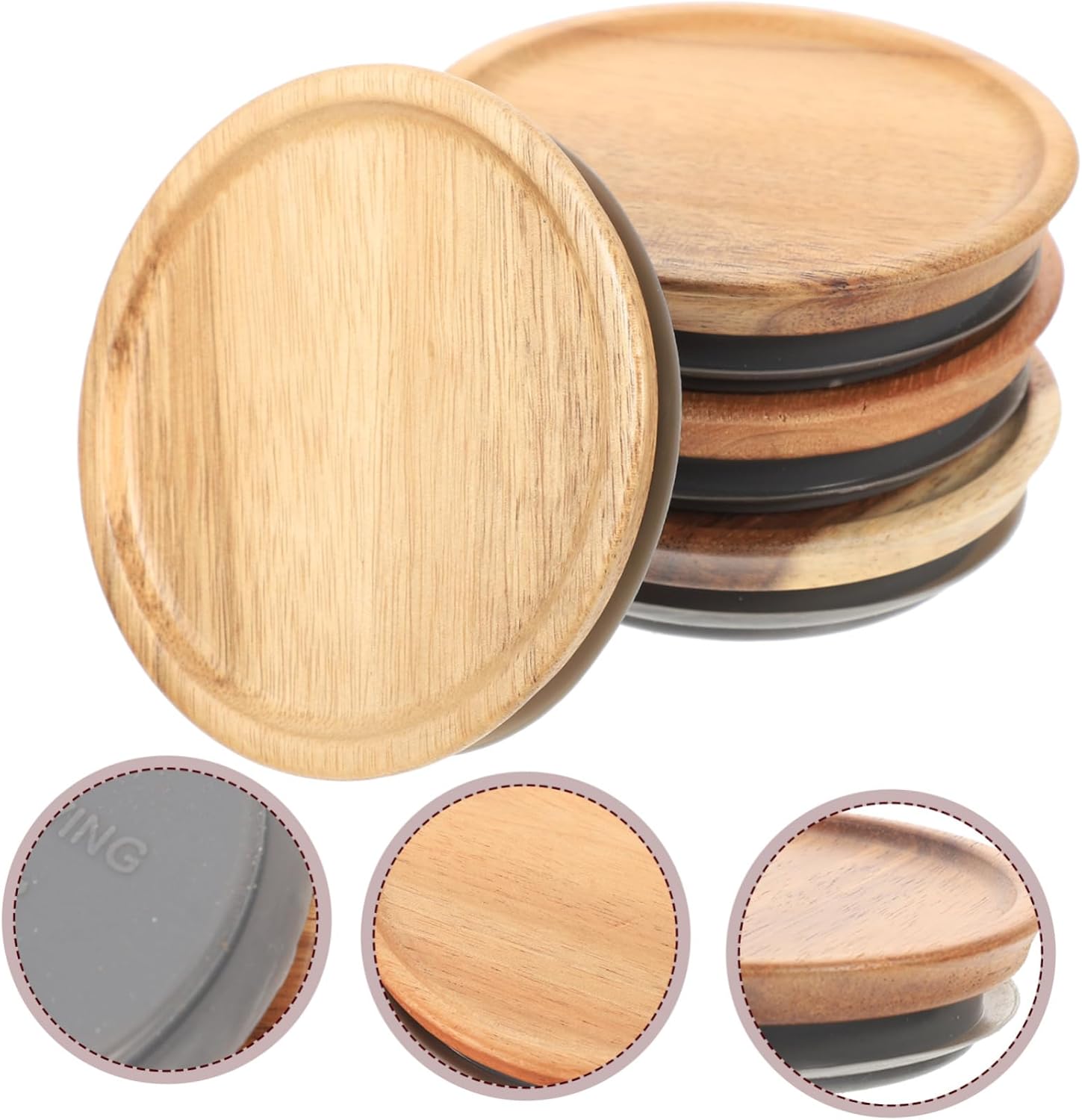4pcs Wide Mouth Wooden Storage Lids for Mason Jars