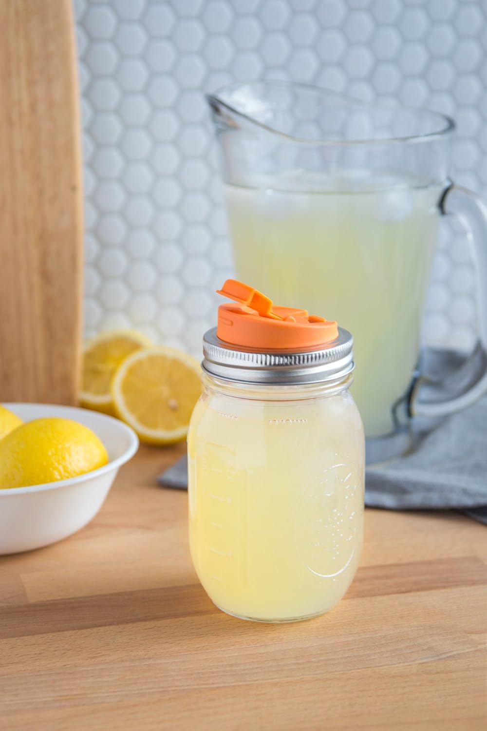 Jarware Drink Lid Orange Lid for Regular-Mouth Mason Jars