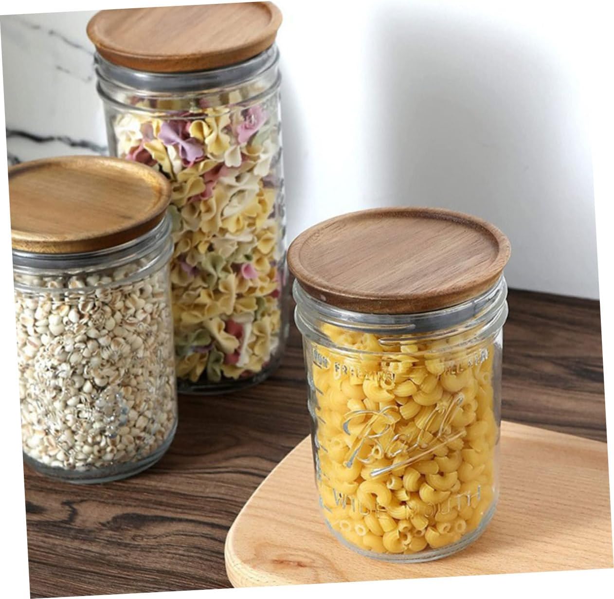 VINTORKY 2pcs Leakproof Wooden Mason Jar Lids with Silicone Seal