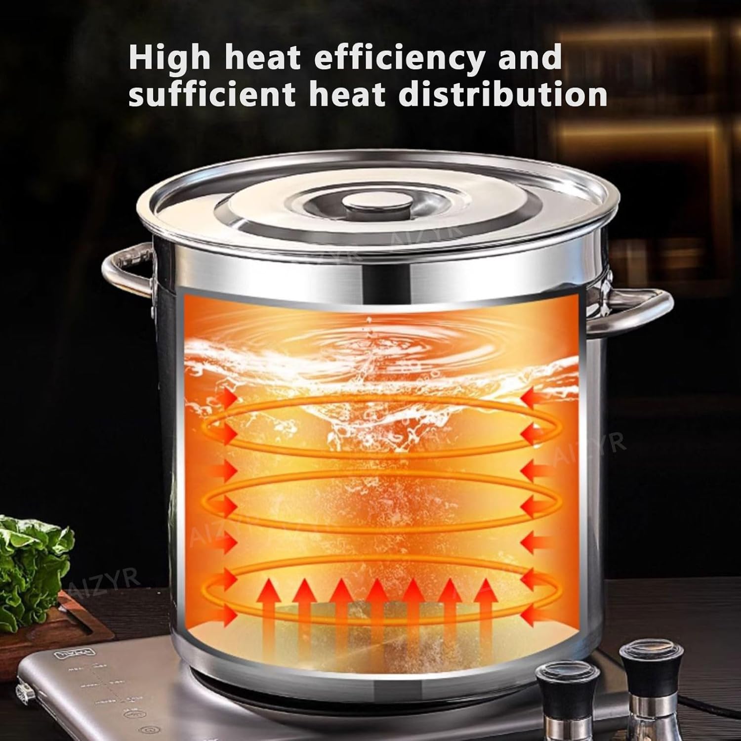 AIZYR Premium Stainless Steel Stockpot with Lid Durable Strong for Home Kitchen