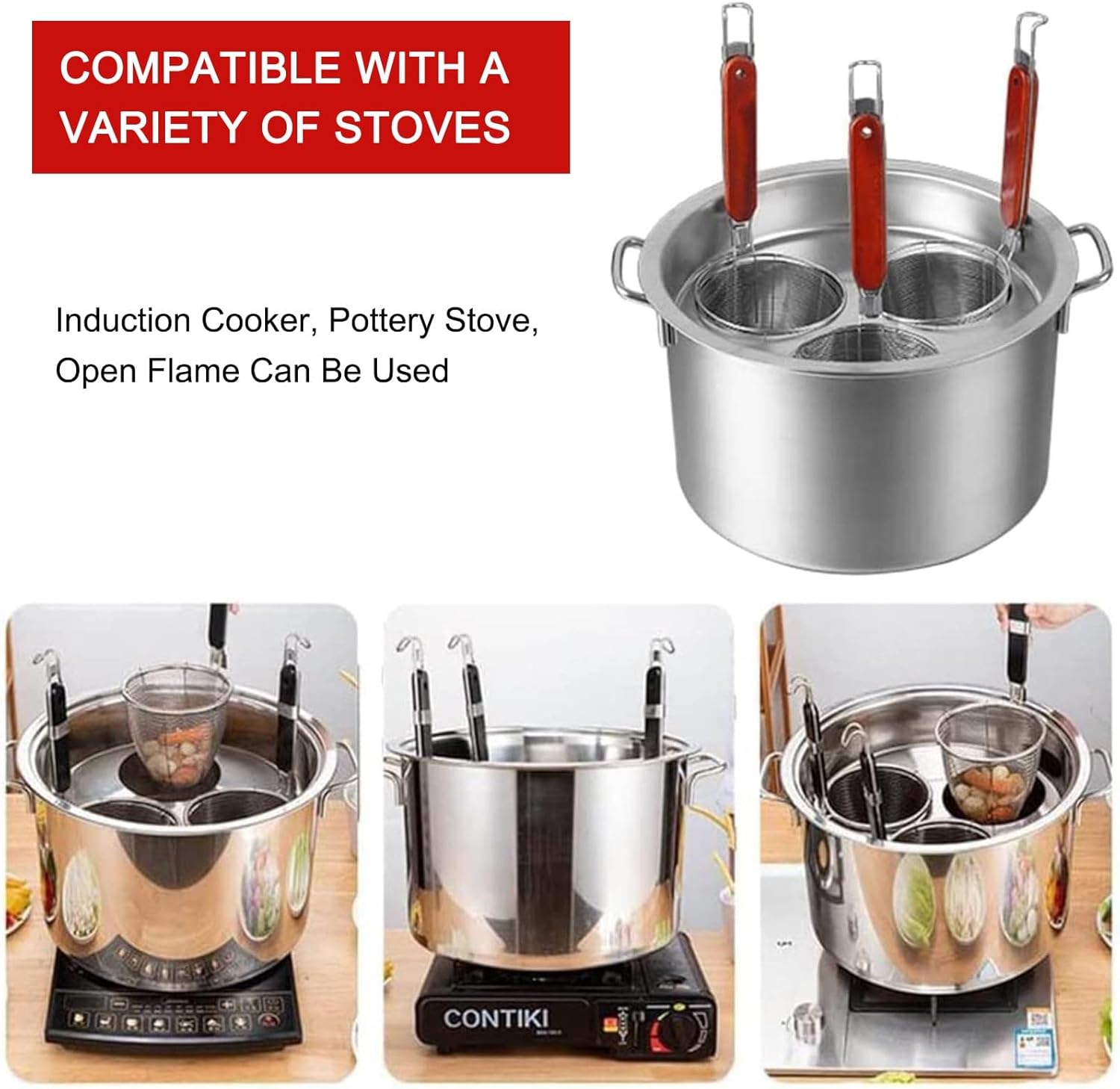 EKSED Stainless Steel Pasta Cooker Set with Strainer Basket - Durable Efficient Cooking Solution