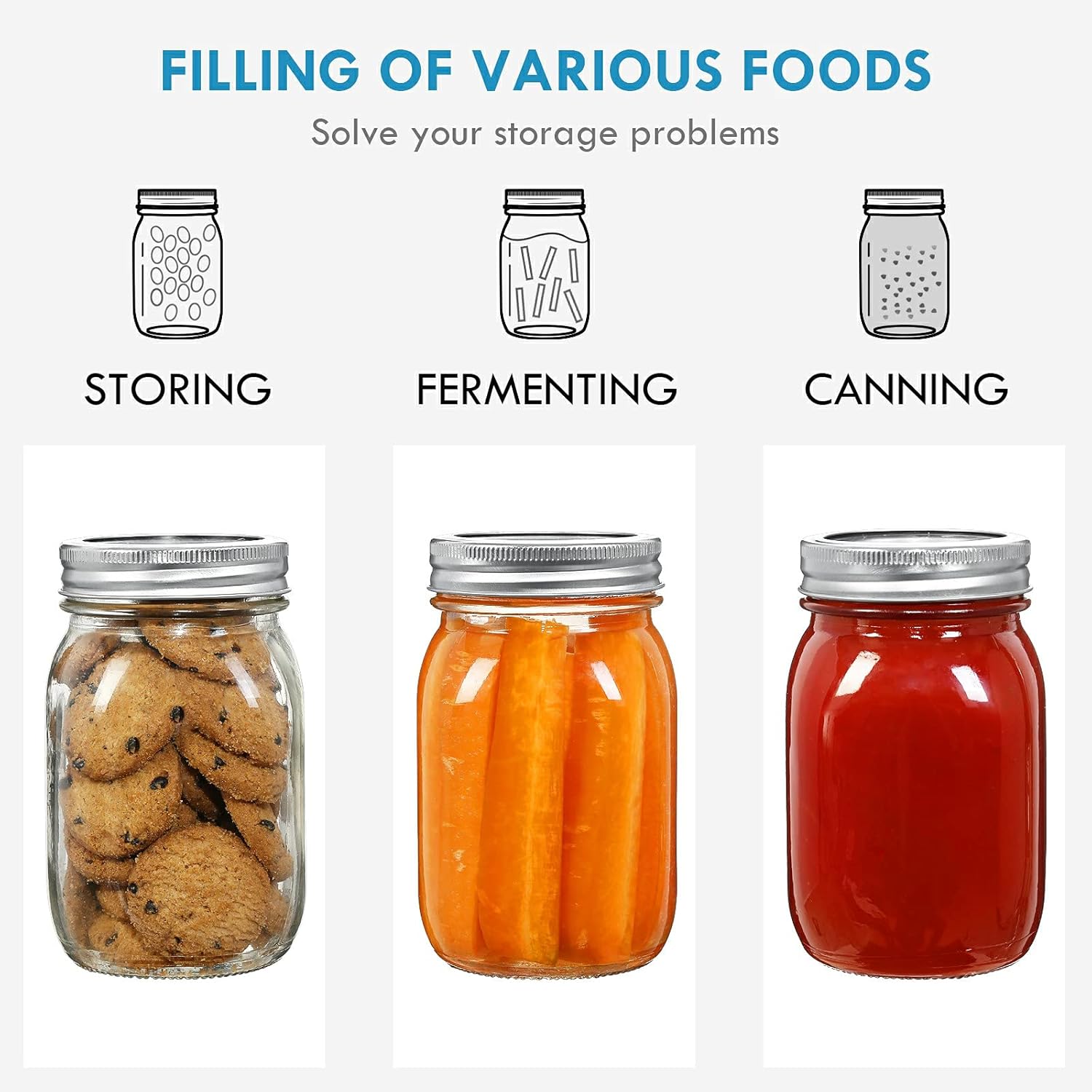 YEBODA 16 oz Wide Mouth Mason Jars
