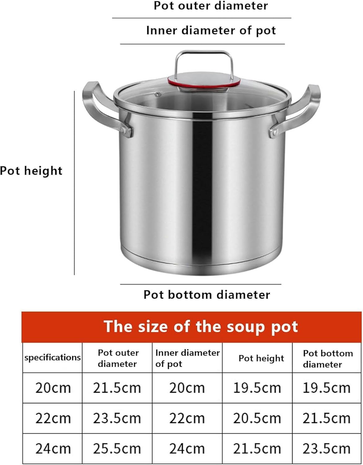 Sturdy 304 Steel Stock Pot with Glass Lid