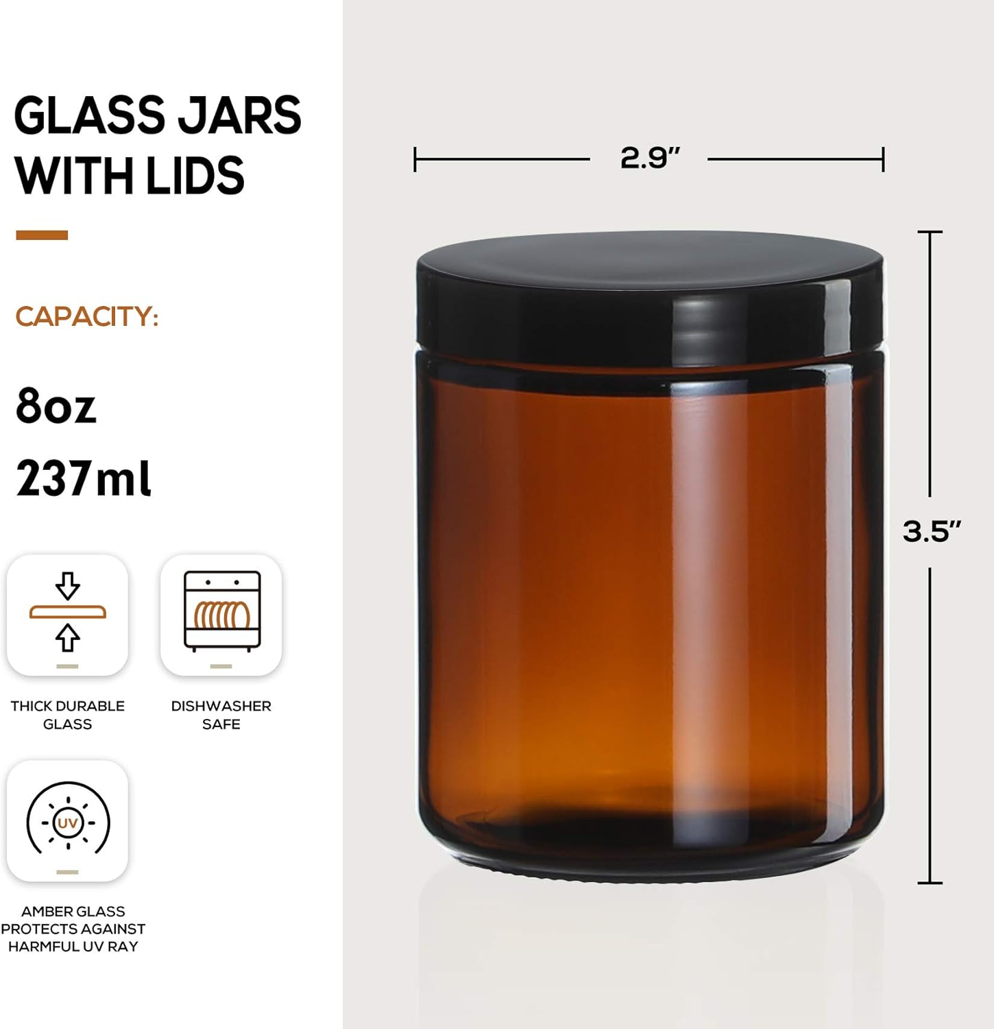 12 Pack 8 OZ Thick Glass Jars with Metal Plastic Lids
