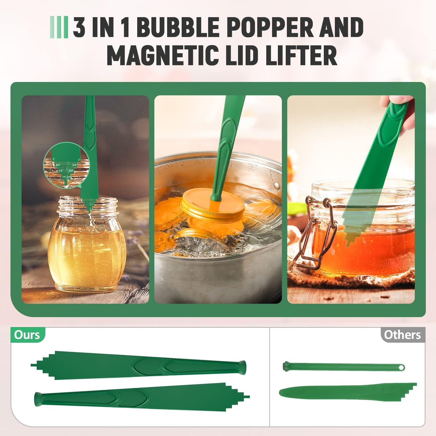 P Magnetic Jar Lid Lifter Canning Bubble Popper Remover Measurer 3 In 1
