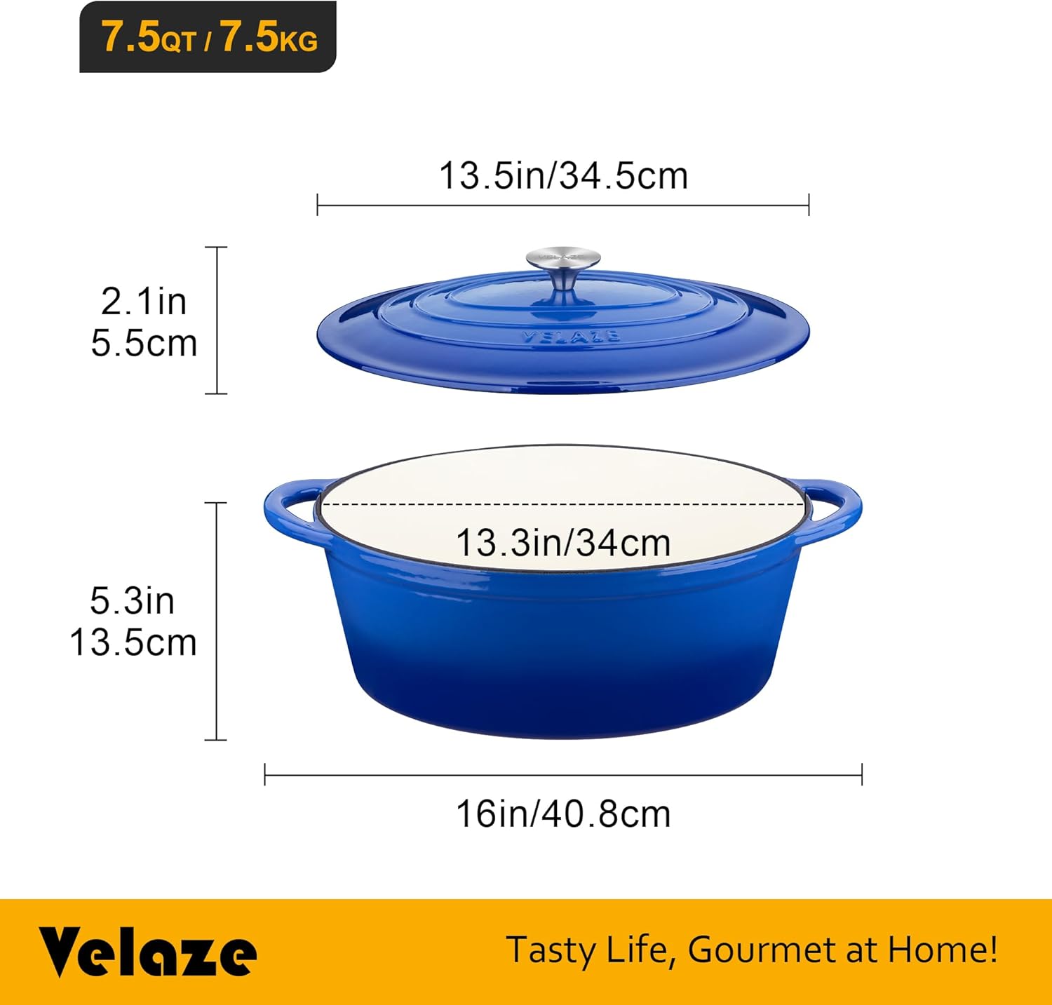 Velaze Cast Iron Dutch Oven - Durable Mixing Pot for Baking Cooking