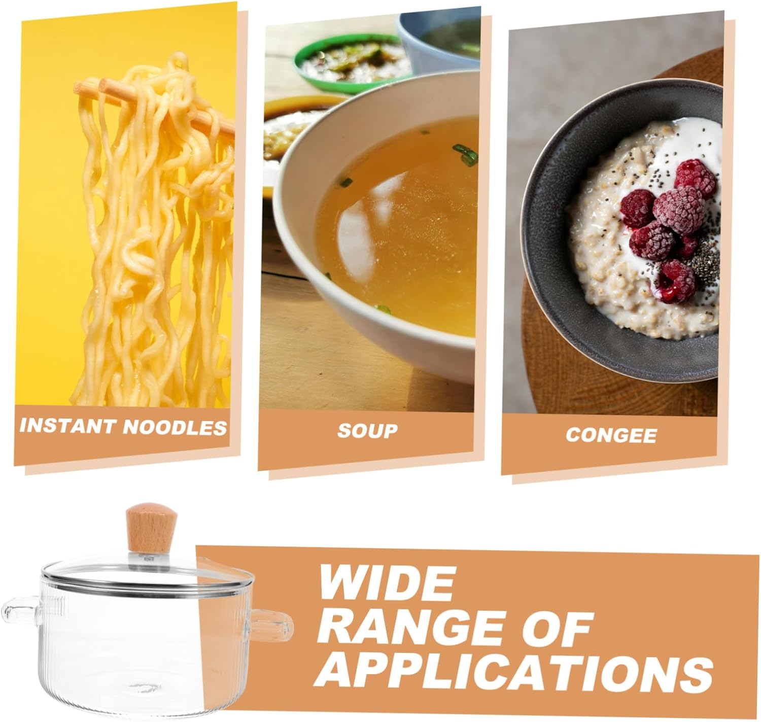 PPZZY Transparent glass cooking pot with lid