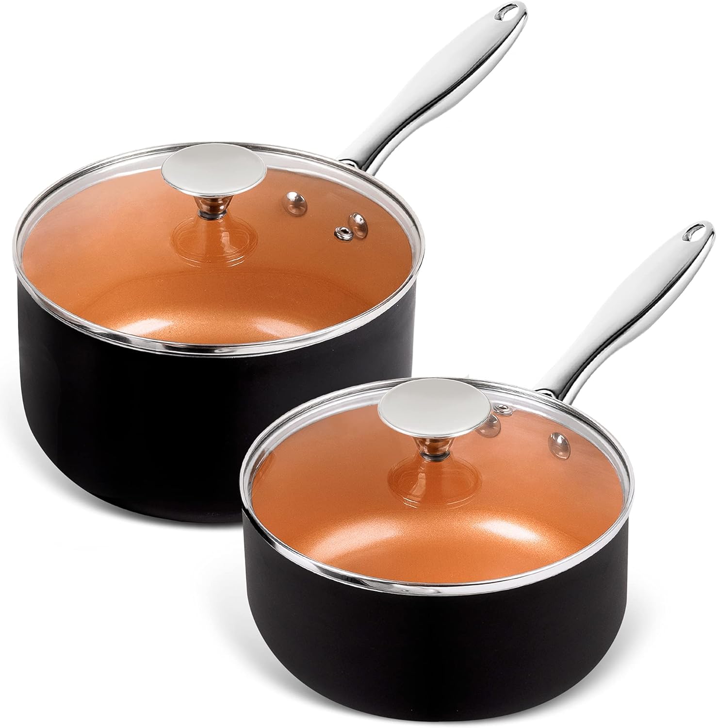 Michelangelo Copper 2QT 3QT Saucepan Set Non-Stick Ergonomic Design