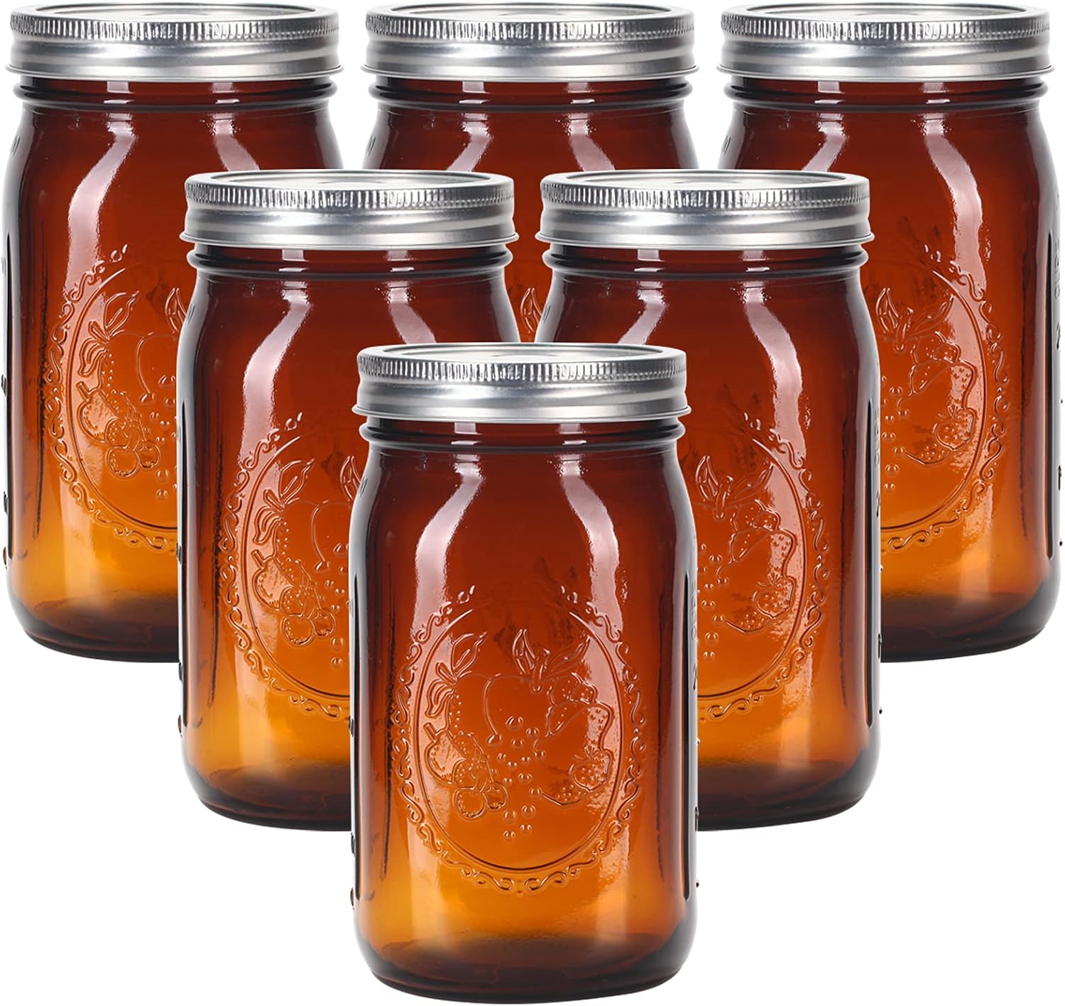 Elegant Amber Glass Mason Jars 32 oz