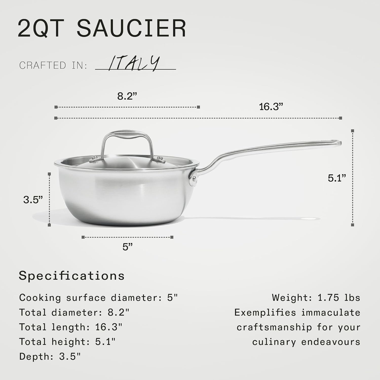 Made In Cookware 2 Quart Stainless Steel Saucier Pan