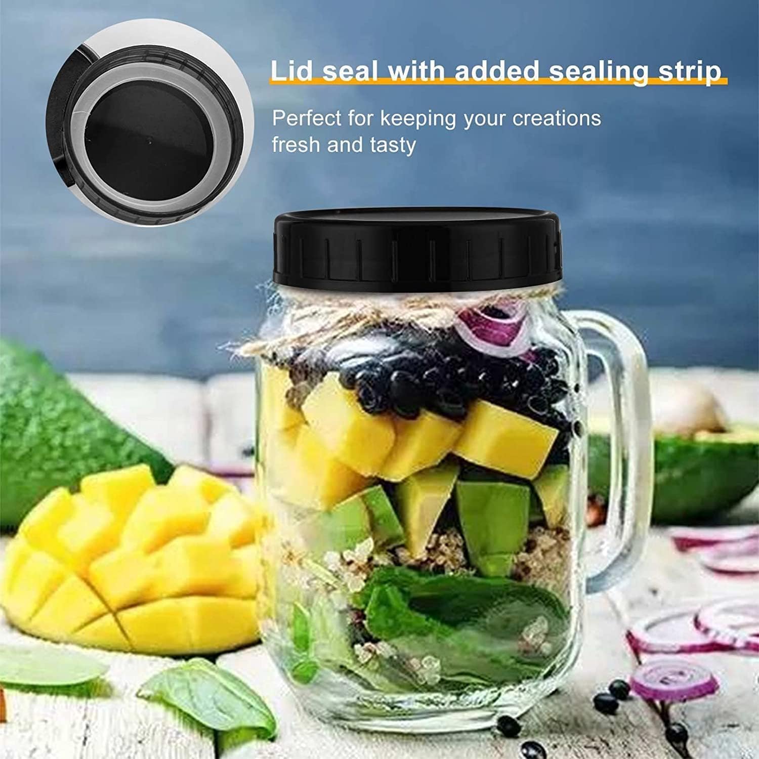 Plastic Mason Jar Lids 8PCS with Leak-Proof Silicone Ring Pink