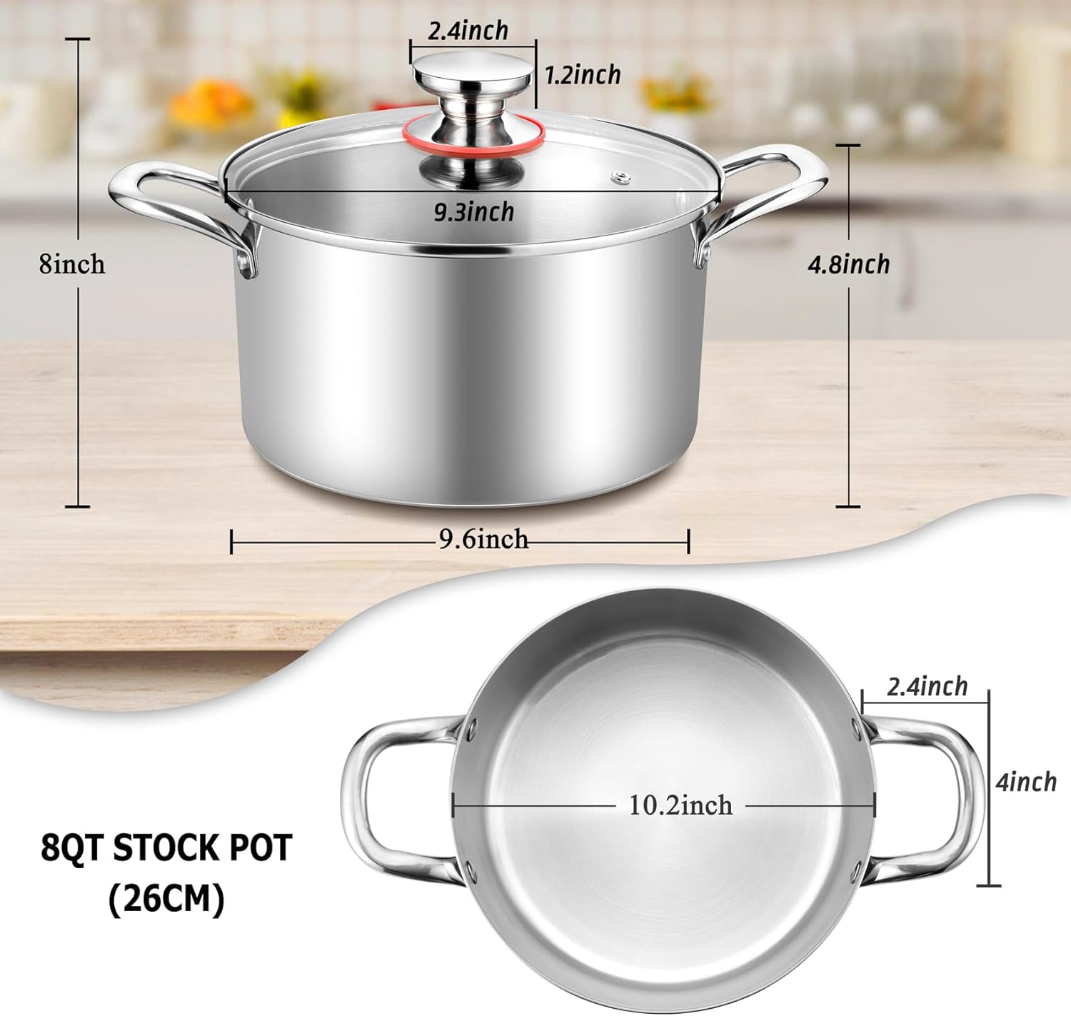 8 Quart Stainless Steel Stock Pot with Glass Lid