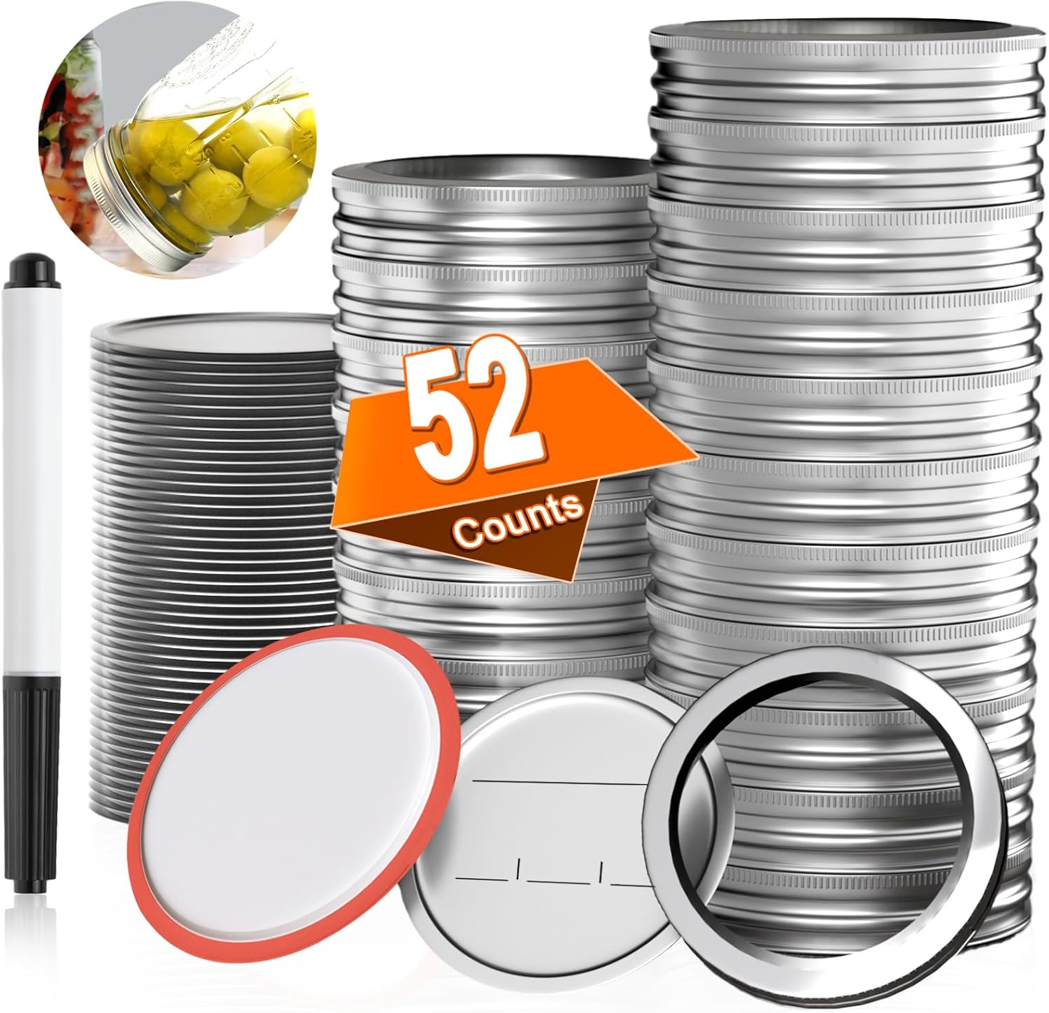 52PCS Mason Jar Lids RingsReusable Airtight Canning Jar lids for Home Kitchen