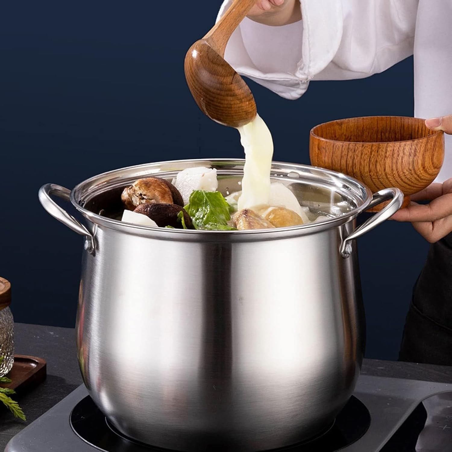 Stainless Steel Stockpot with Lid Nonstick for Soups Stews Pasta 22cm