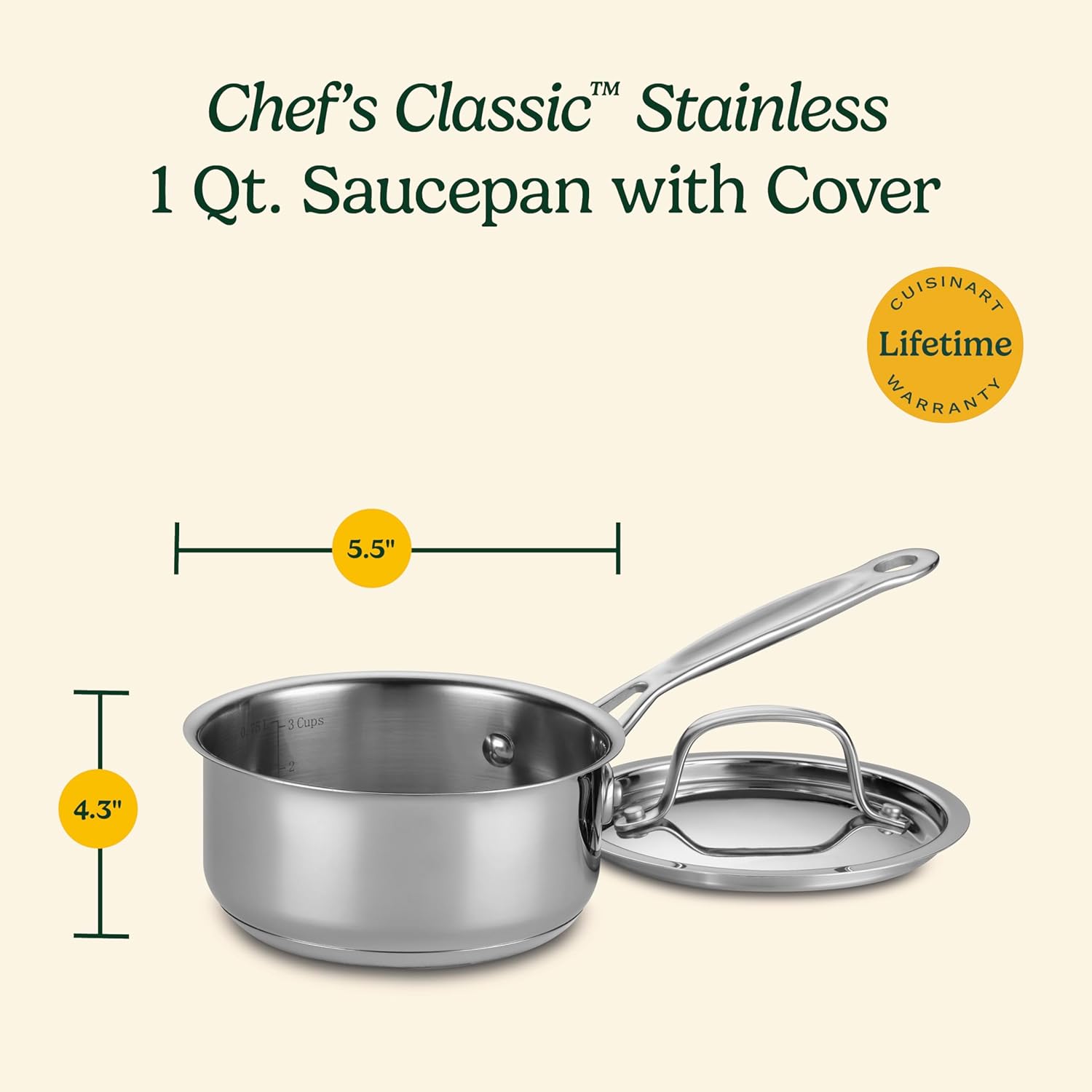 Perfect for Professional Cooking Cuisinart 1 Quart Saucepan with Cover