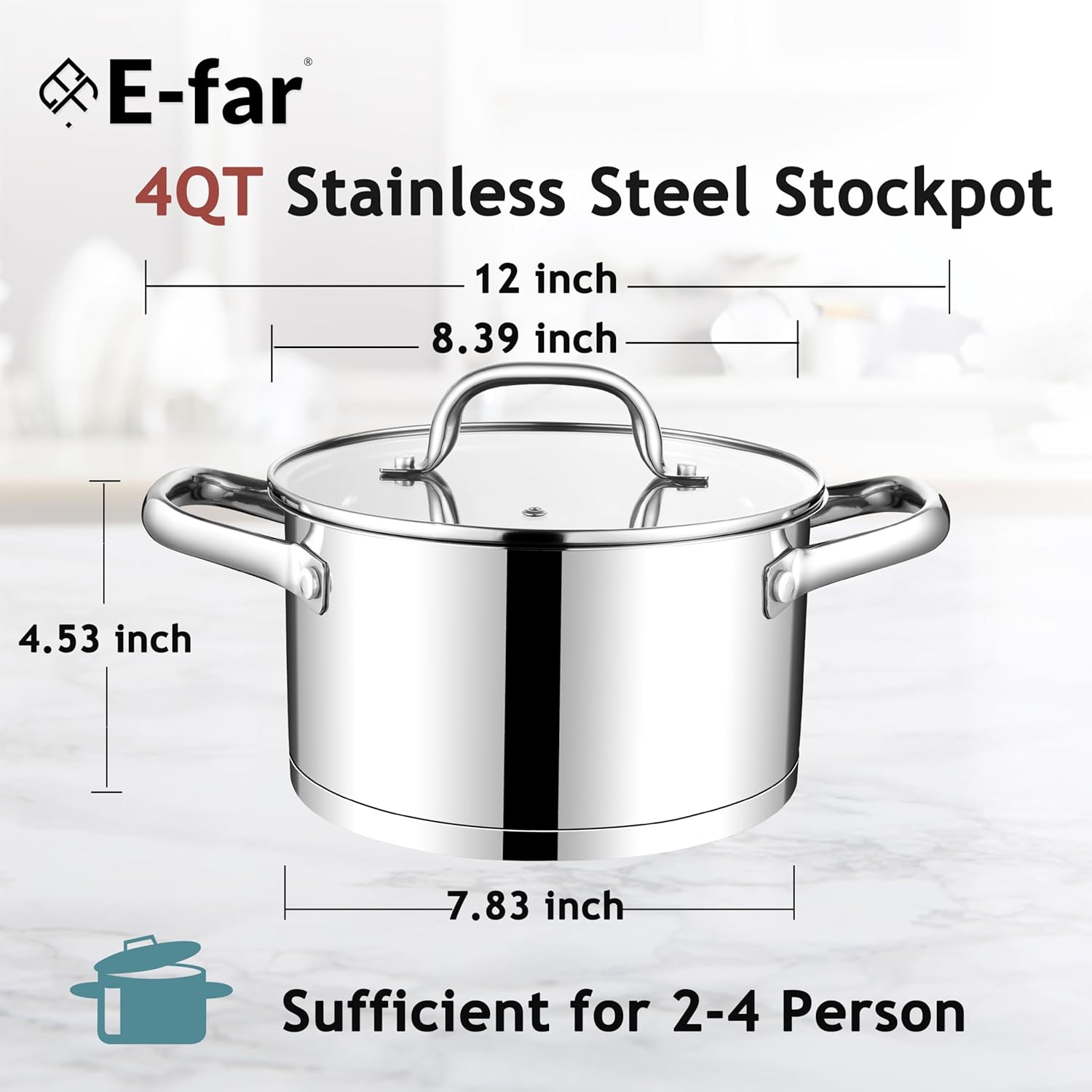 Sleek 4 qt Stock Pot with Lid - Premium Kitchen Tool forRecipes