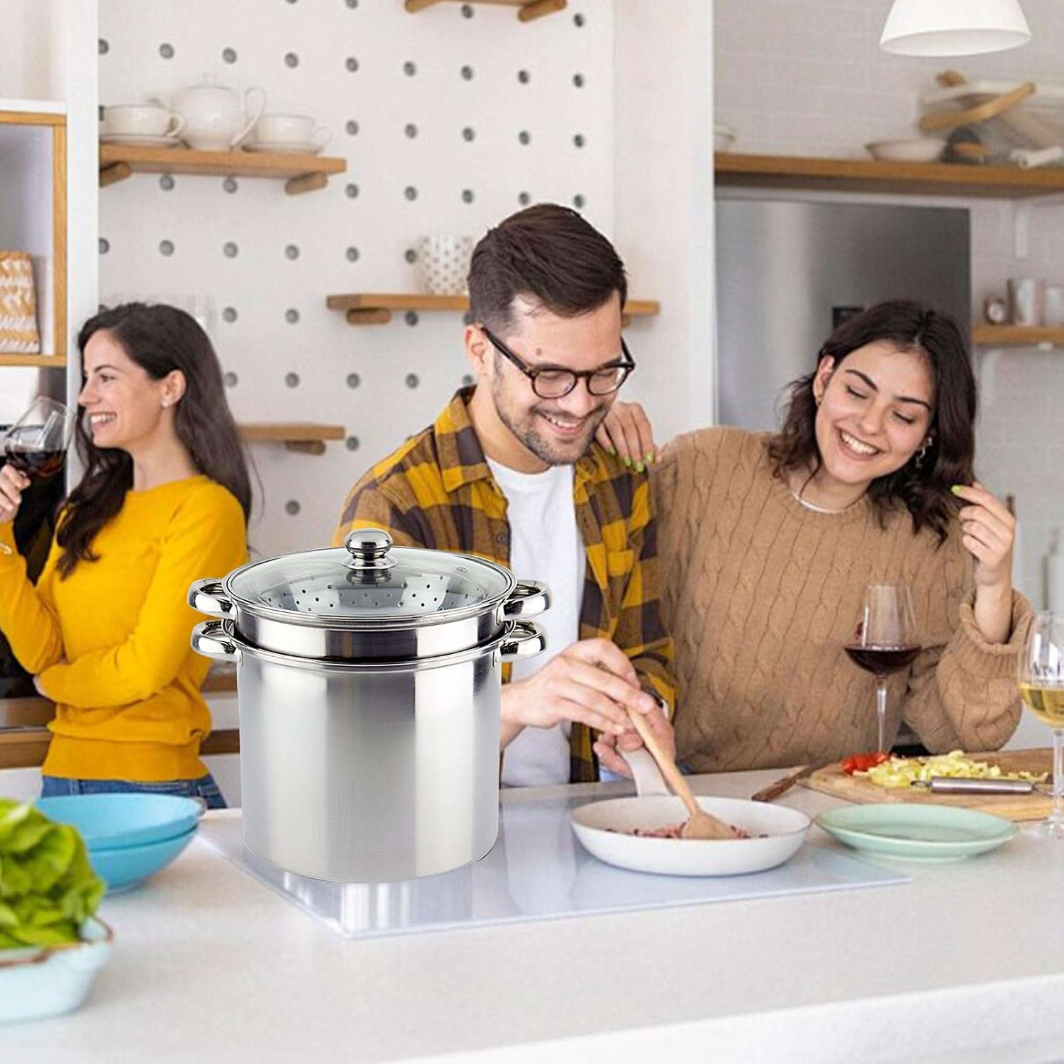 AIZYR Stainless Steel Stockpot with Basket for Induction and Cooking