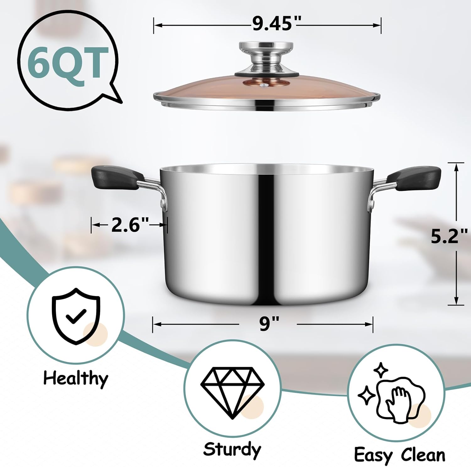 TeamFar 6QTStainless Steel Stockpot Set